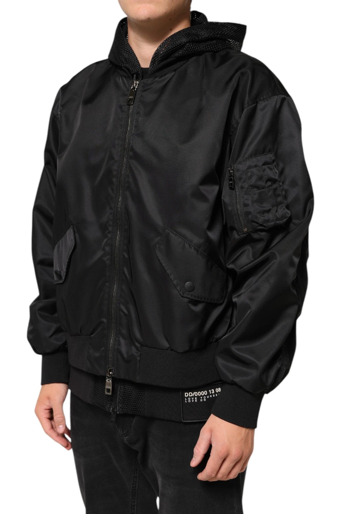Dolce & Gabbana Black Nylon Hooded Full Zip Bomber Men Jacket by Dolce & Gabbana