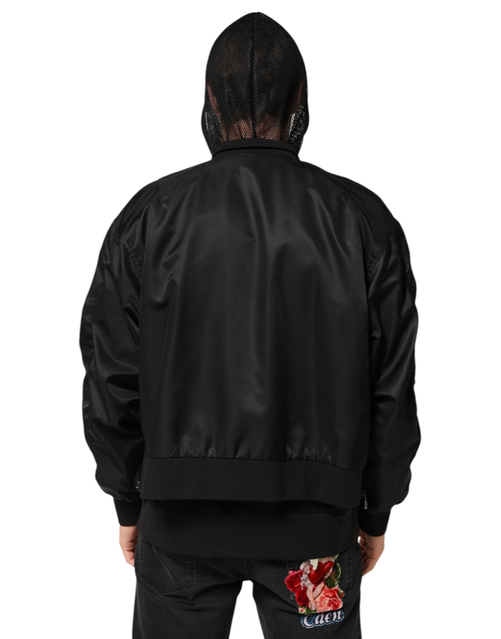 Dolce & Gabbana Black Nylon Hooded Full Zip Bomber Men Jacket by Dolce & Gabbana