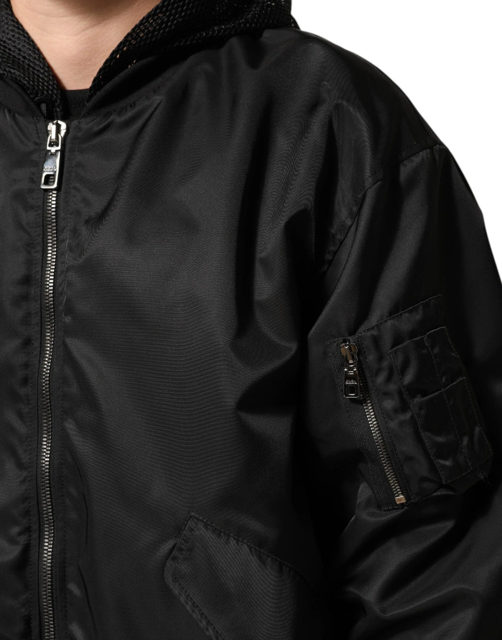 Dolce & Gabbana Black Nylon Hooded Full Zip Bomber Men Jacket by Dolce & Gabbana