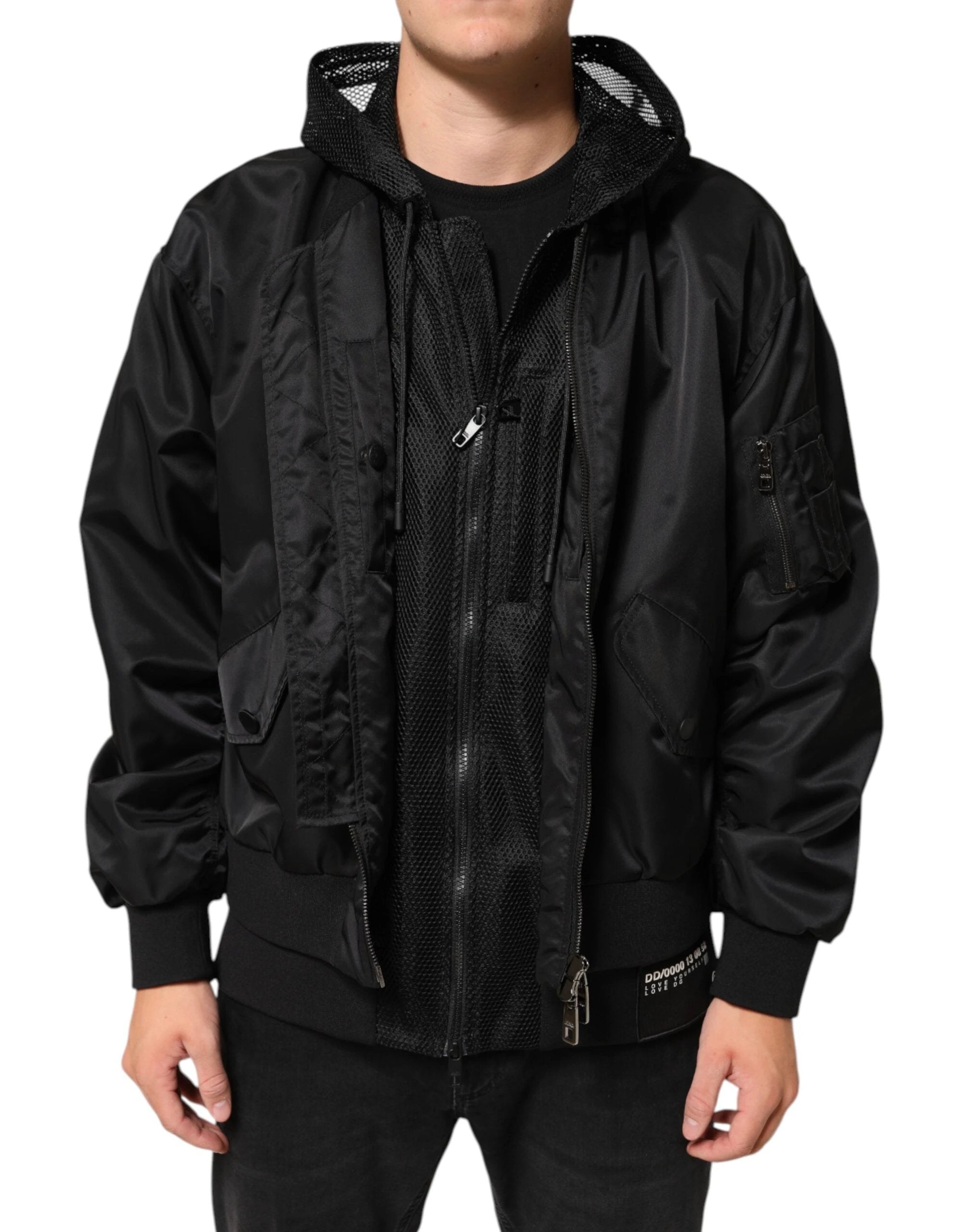 Dolce & Gabbana Black Nylon Hooded Full Zip Bomber Men Jacket by Dolce & Gabbana