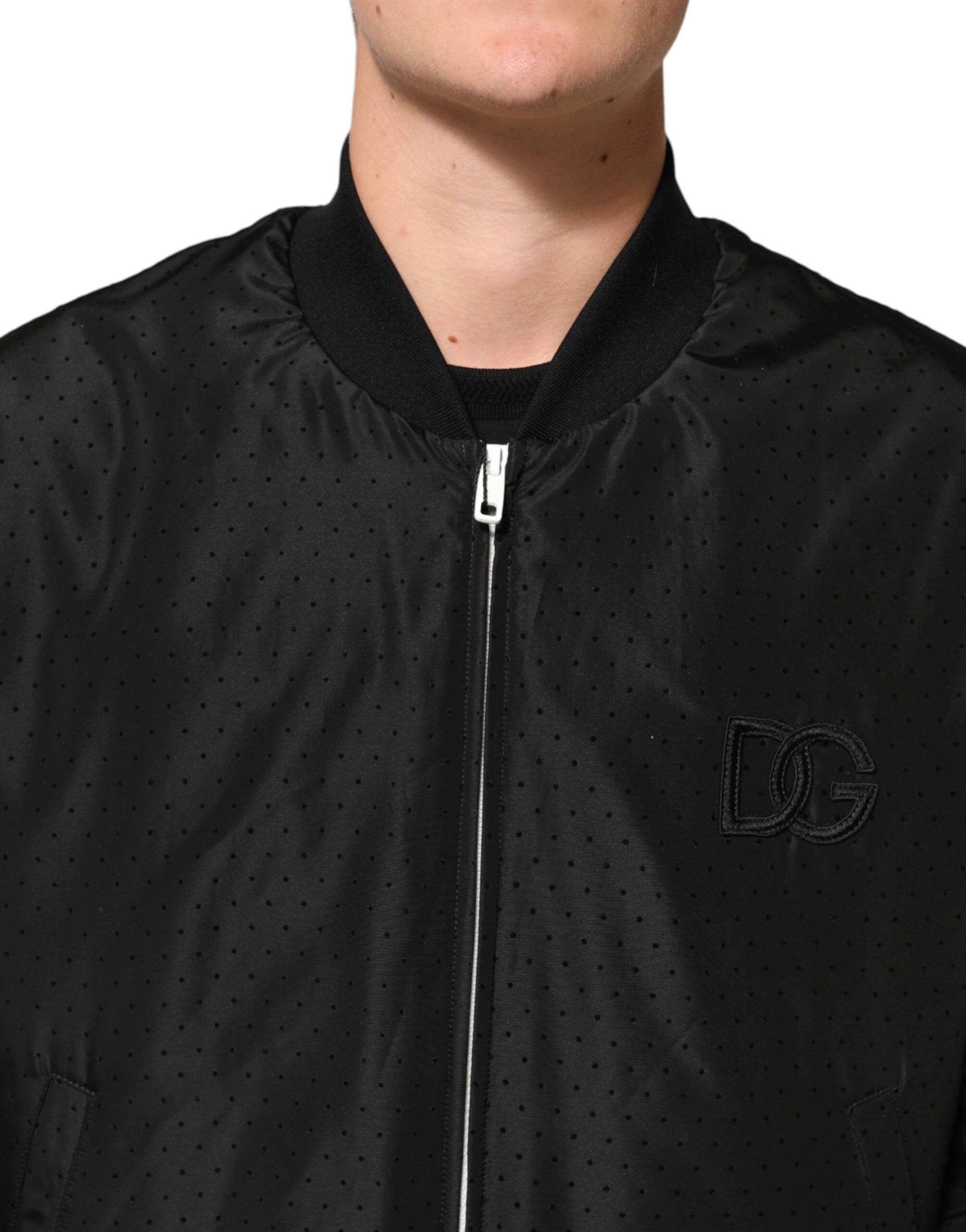 Dolce & Gabbana Black Acetate Full Zip Bomber Men Jacket by Dolce & Gabbana