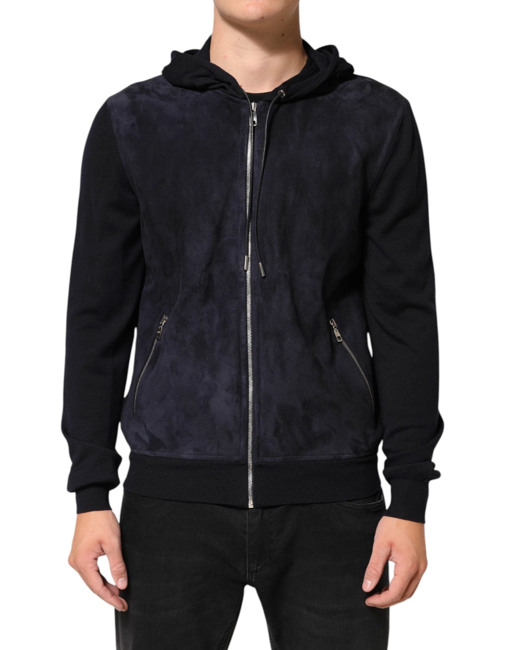Dolce & Gabbana Black Leather Full Zip Hooded Blouson Jacket by Dolce & Gabbana