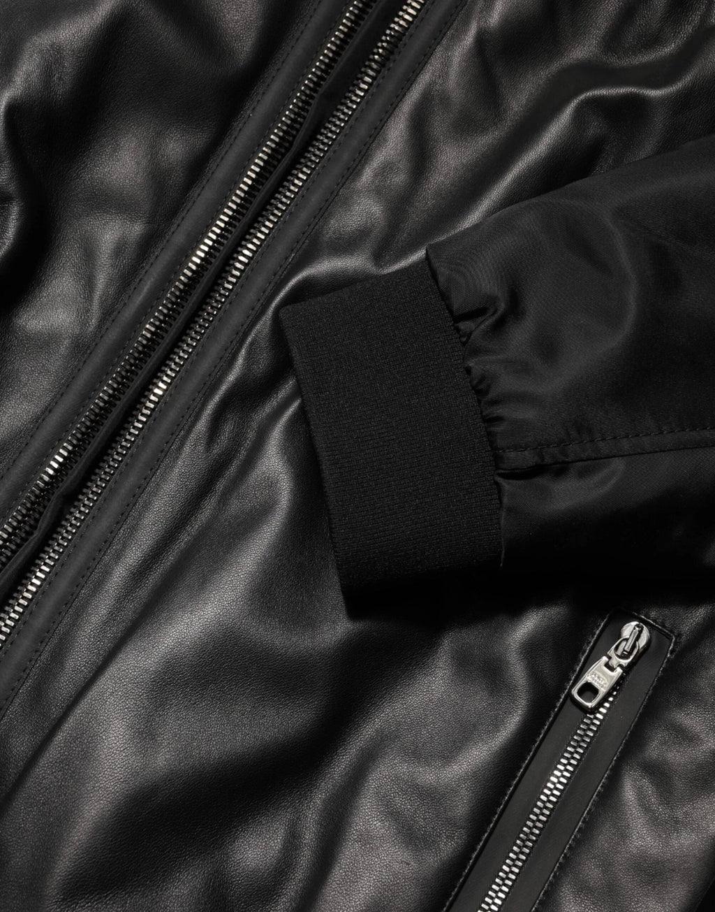Dolce & Gabbana Black Leather Nylon FullZip Blouson Jacket by Dolce & Gabbana