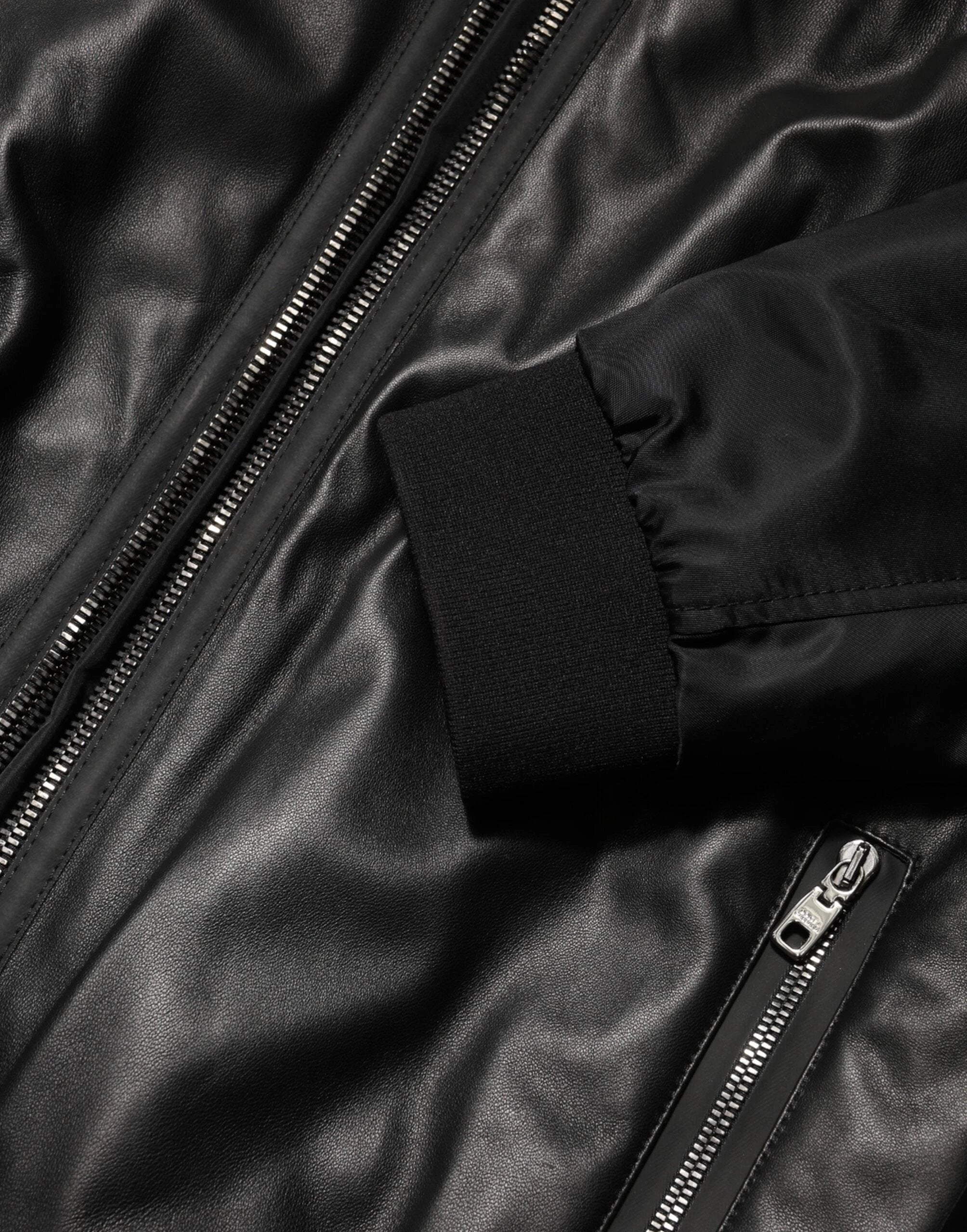 Dolce & Gabbana Black Leather Nylon FullZip Blouson Jacket by Dolce & Gabbana