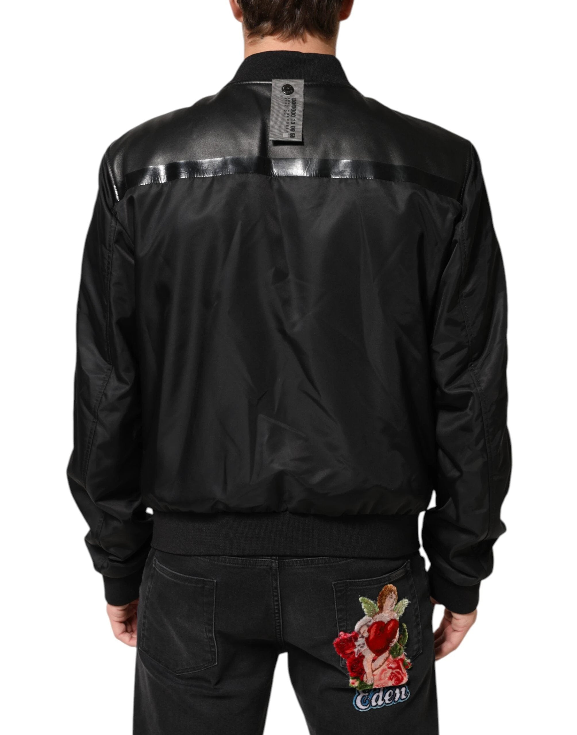 Dolce & Gabbana Black Leather Nylon FullZip Blouson Jacket by Dolce & Gabbana