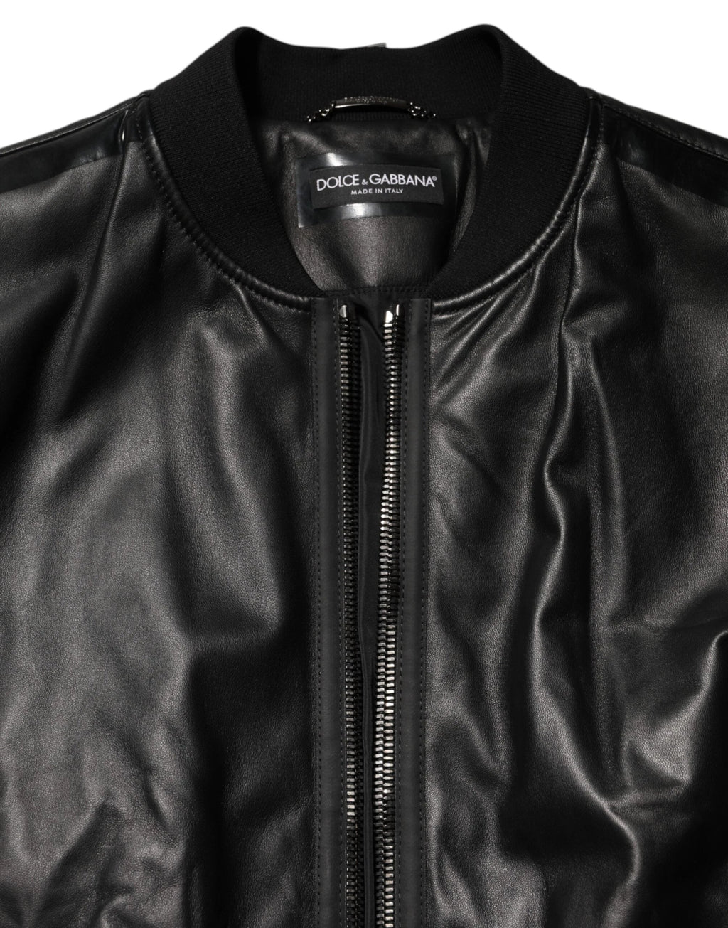 Dolce & Gabbana Black Leather Nylon FullZip Blouson Jacket by Dolce & Gabbana