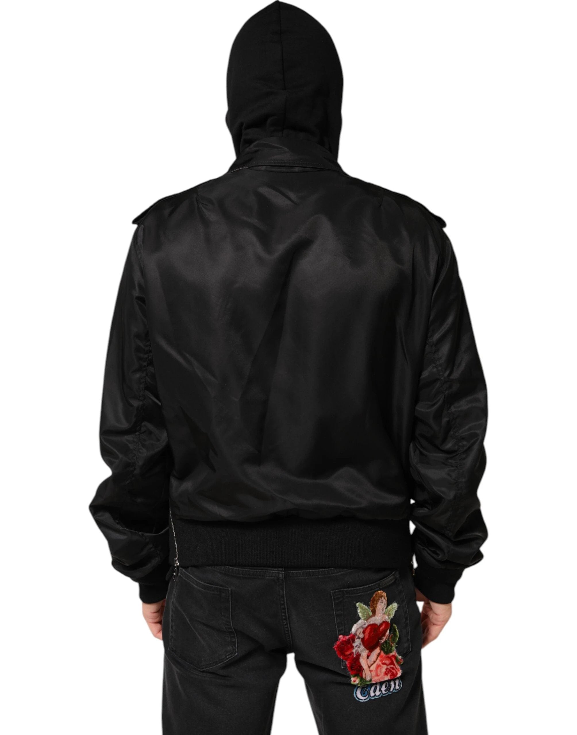 Dolce & Gabbana Black Cotton Hooded Full Zip Bomber Jacket by Dolce & Gabbana
