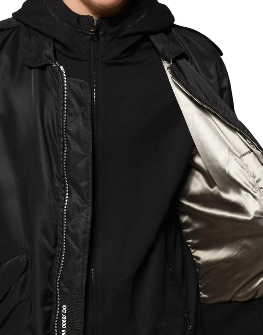 Dolce & Gabbana Black Cotton Hooded Full Zip Bomber Jacket by Dolce & Gabbana