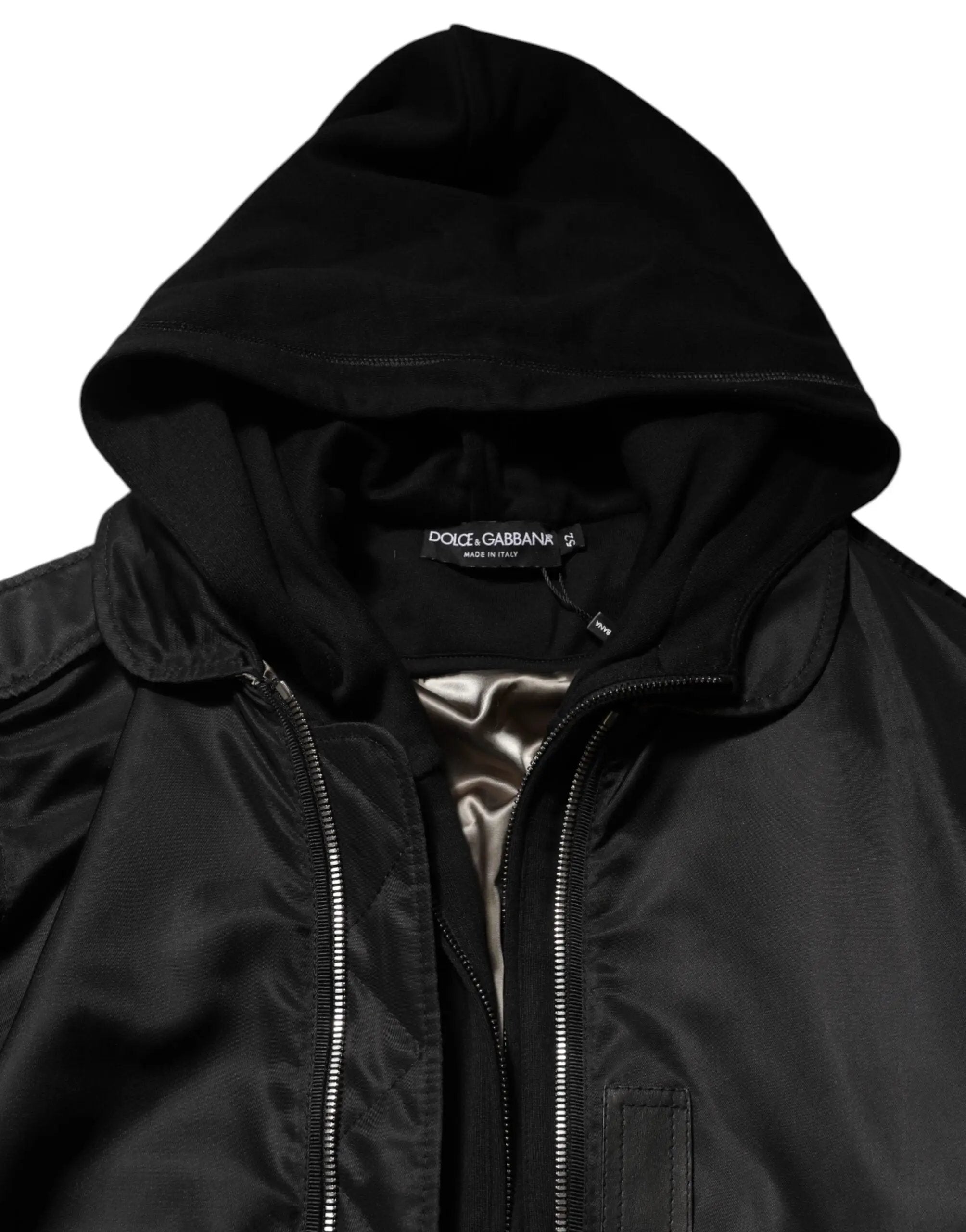 Dolce &amp; Gabbana Veste bomber à capuche en coton noir et fermeture éclair intégrale