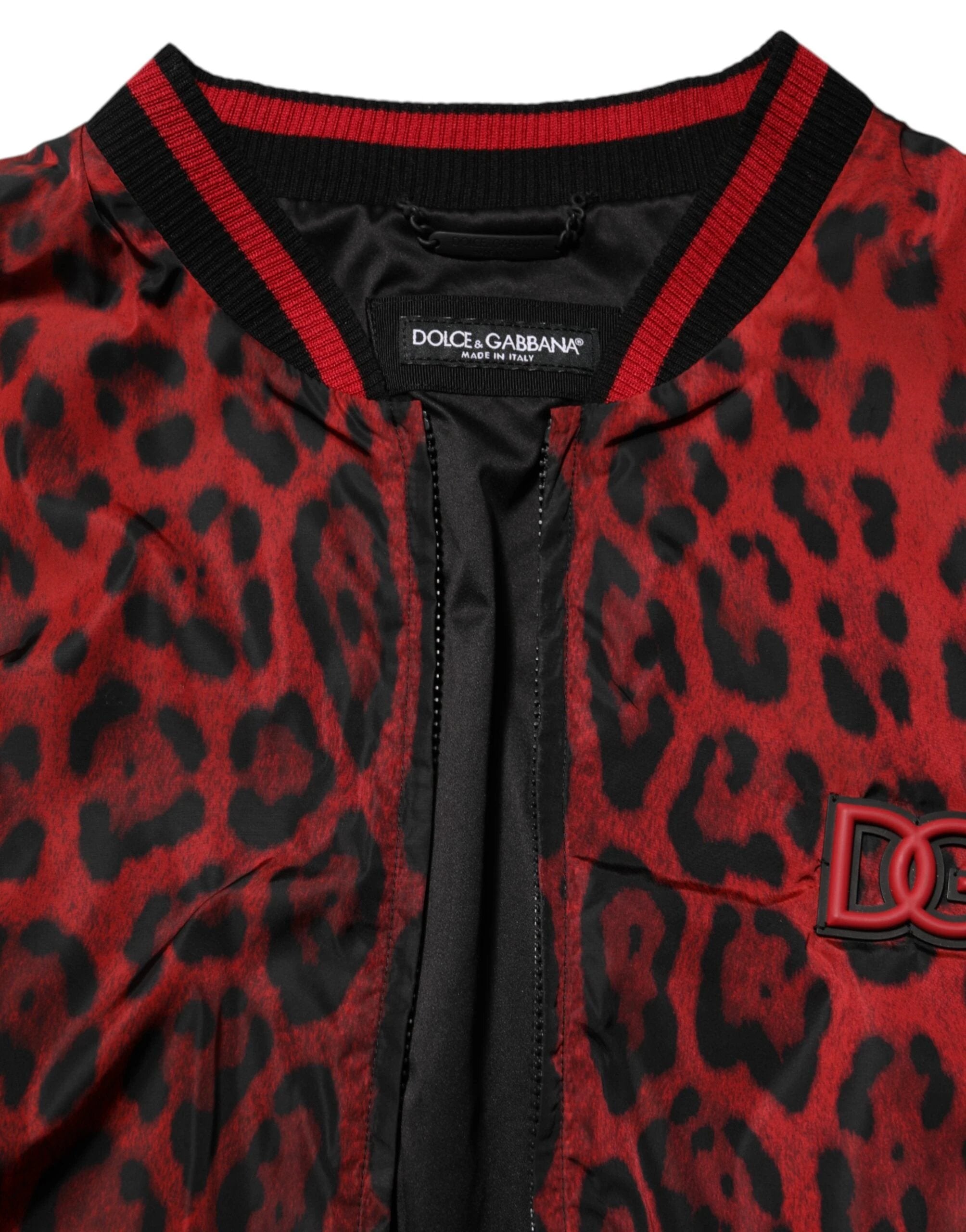 Dolce & Gabbana Red Leopard Print Full Zip Bomber Men Jacket by Dolce & Gabbana