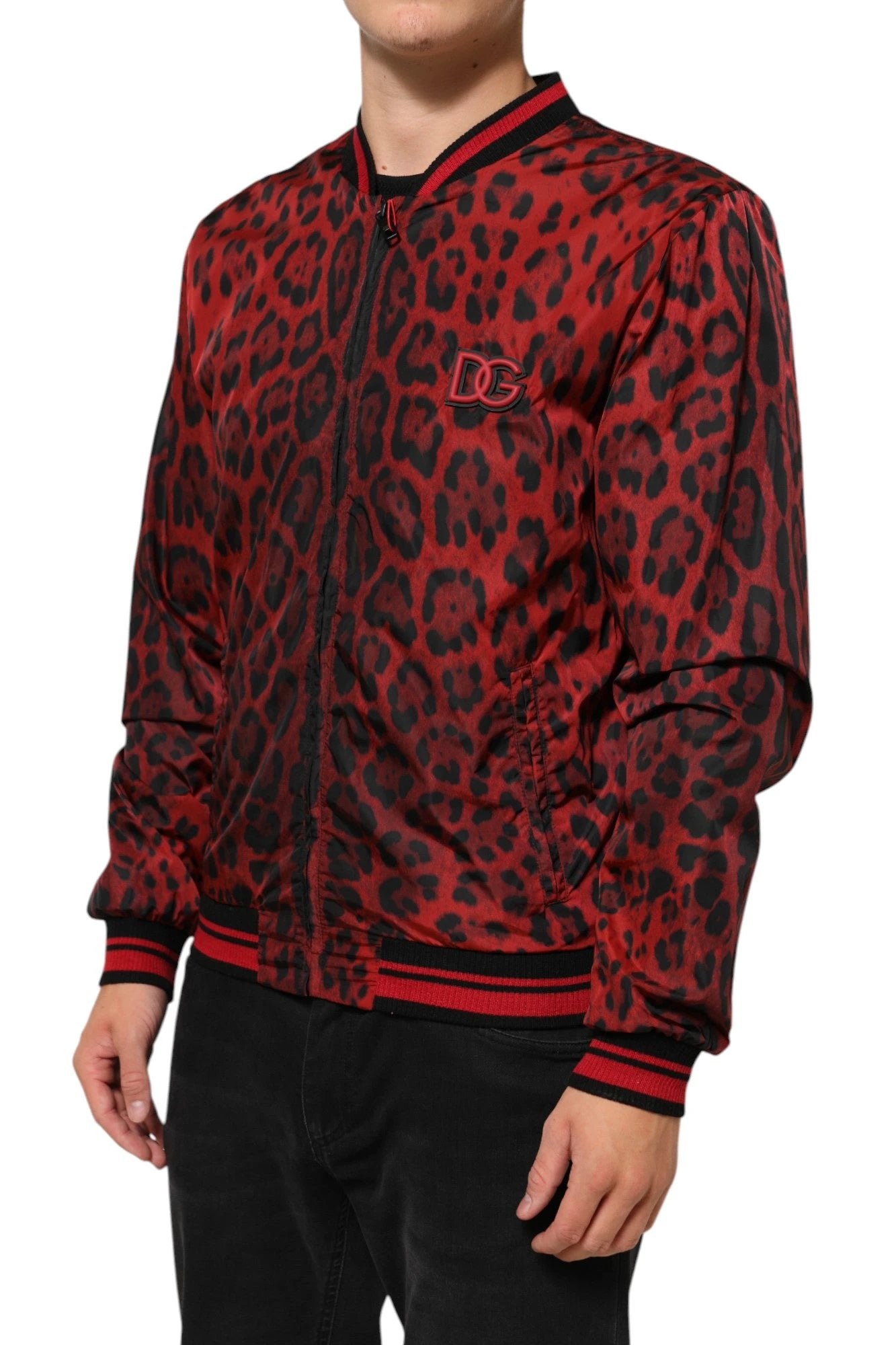 Dolce & Gabbana Red Leopard Print Full Zip Bomber Men Jacket by Dolce & Gabbana