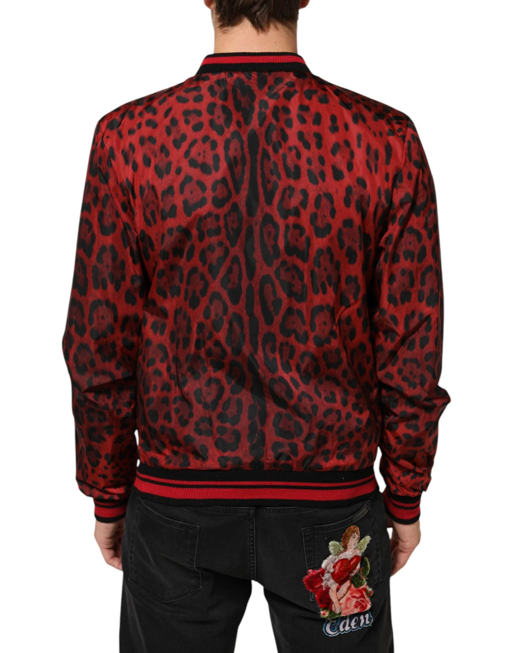Dolce & Gabbana Red Leopard Print Full Zip Bomber Men Jacket by Dolce & Gabbana