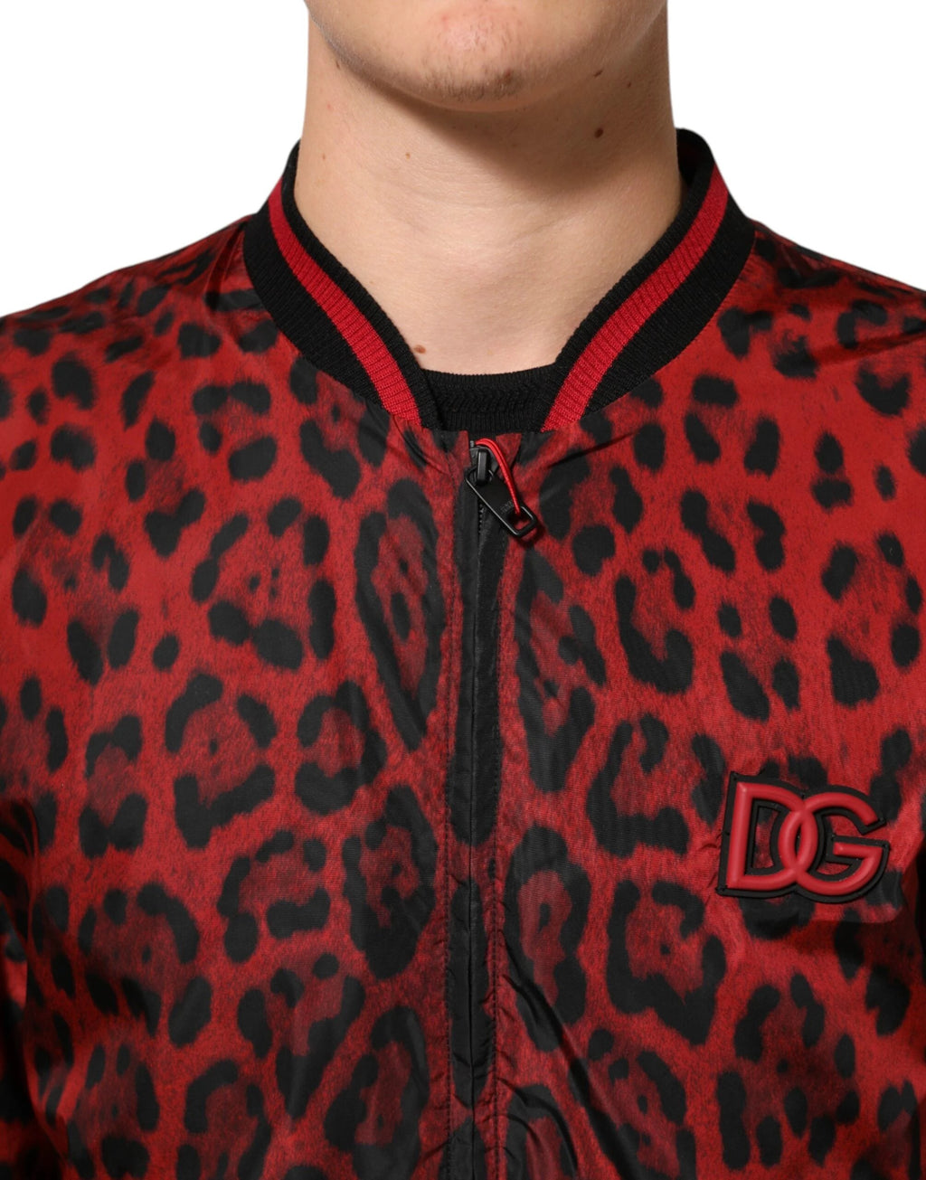 Dolce & Gabbana Red Leopard Print Full Zip Bomber Men Jacket by Dolce & Gabbana