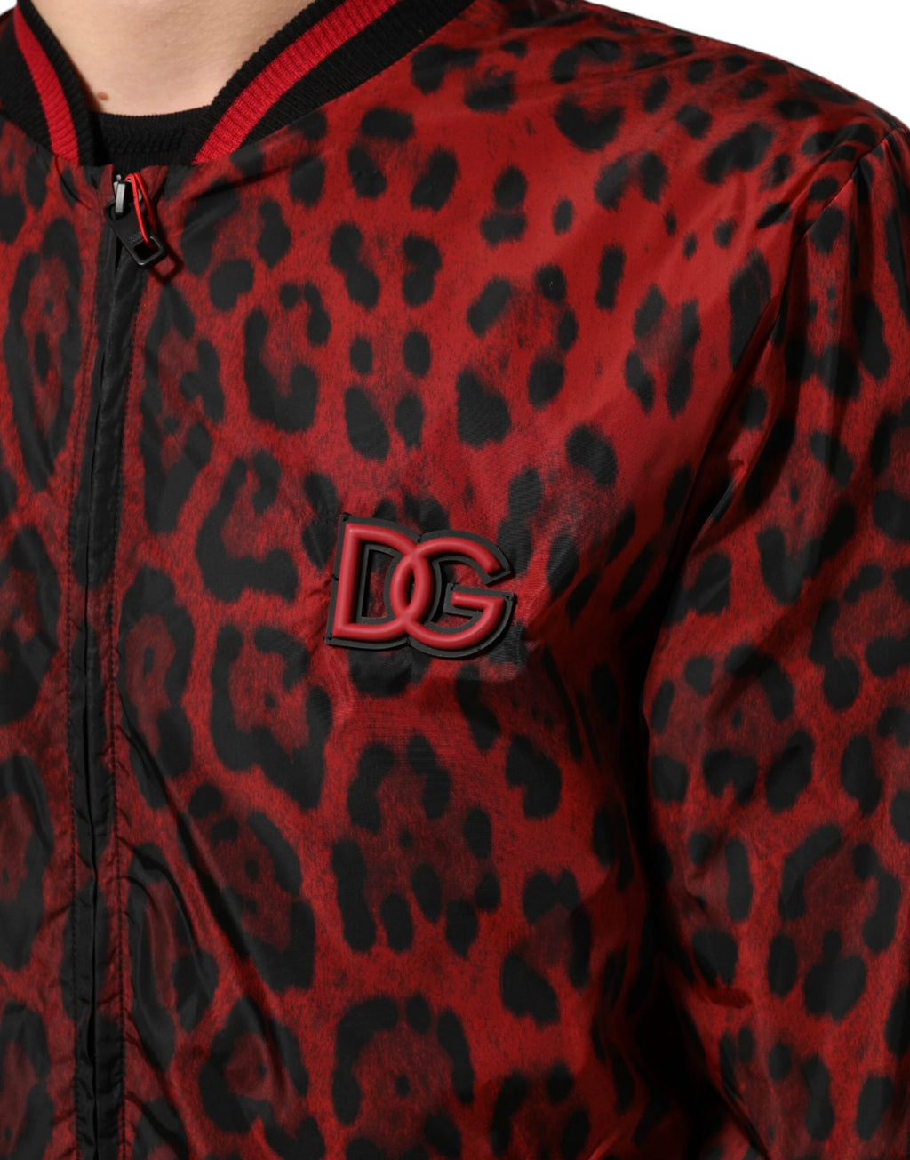 Dolce & Gabbana Red Leopard Print Full Zip Bomber Men Jacket by Dolce & Gabbana