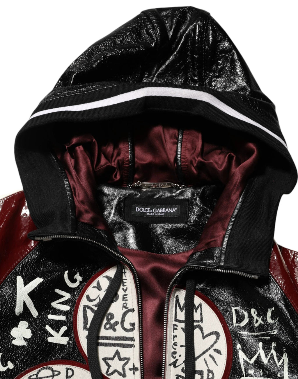 Dolce & Gabbana Multicolor Hooded Leather DG King Men Biker Jacket by Dolce & Gabbana