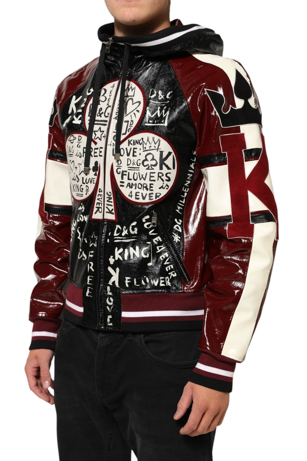 Dolce & Gabbana Multicolor Hooded Leather DG King Men Biker Jacket by Dolce & Gabbana