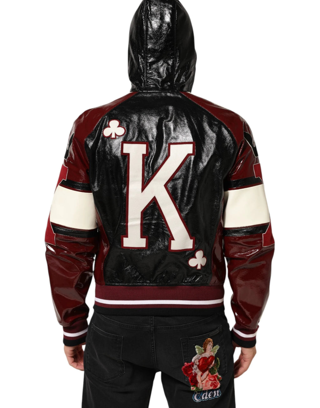 Dolce & Gabbana Multicolor Hooded Leather DG King Men Biker Jacket by Dolce & Gabbana