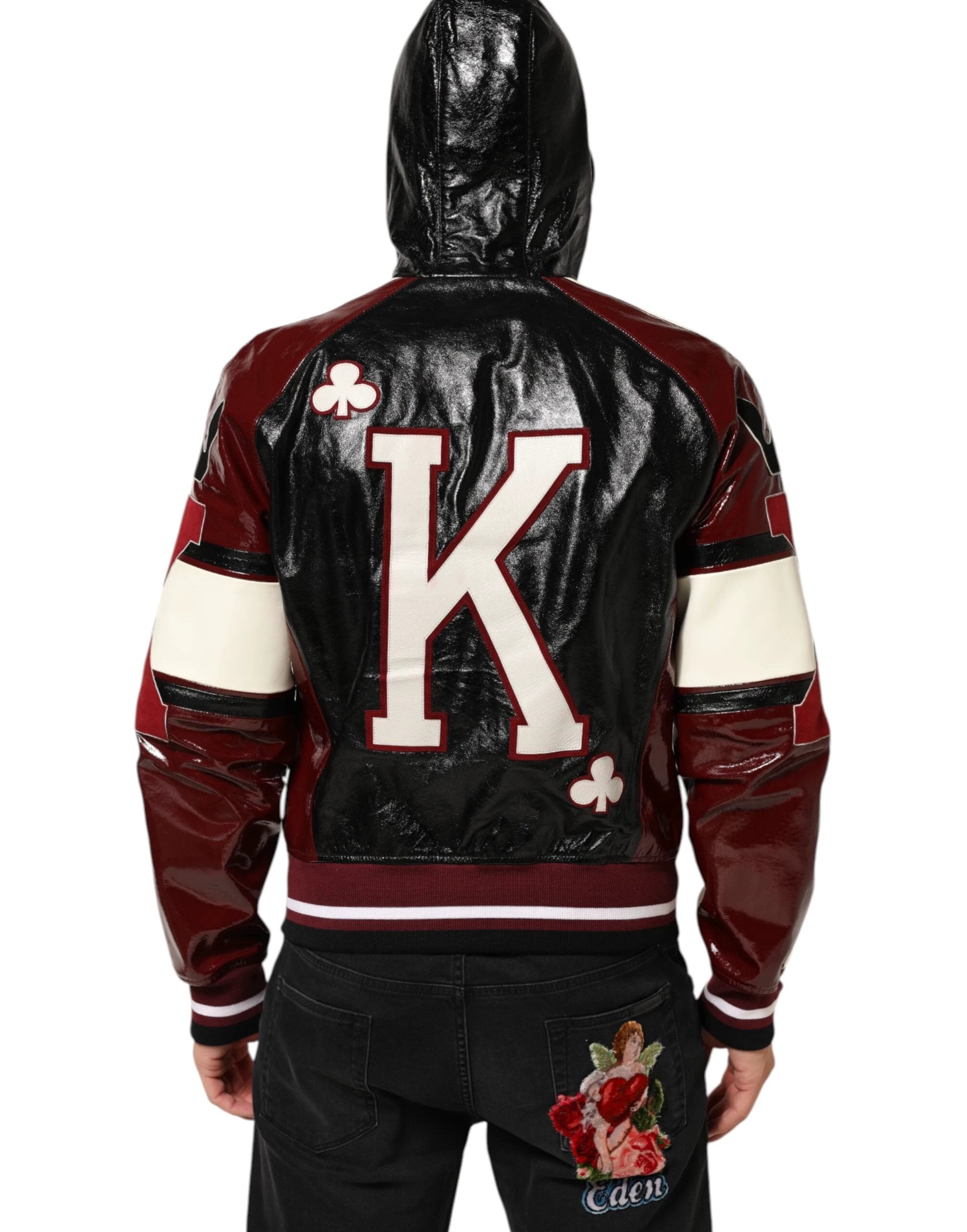 Dolce & Gabbana Multicolor Hooded Leather DG King Men Biker Jacket by Dolce & Gabbana