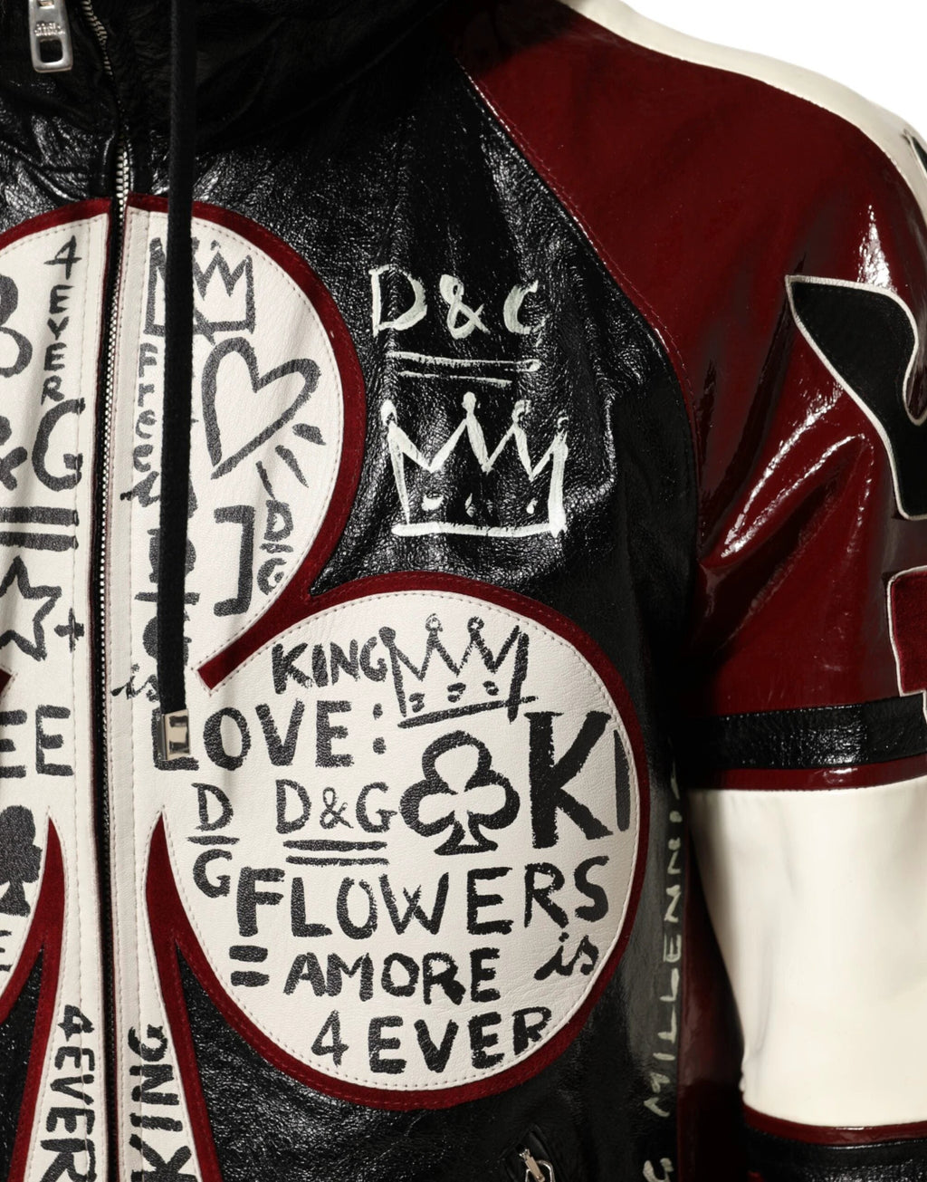 Dolce & Gabbana Multicolor Hooded Leather DG King Men Biker Jacket by Dolce & Gabbana