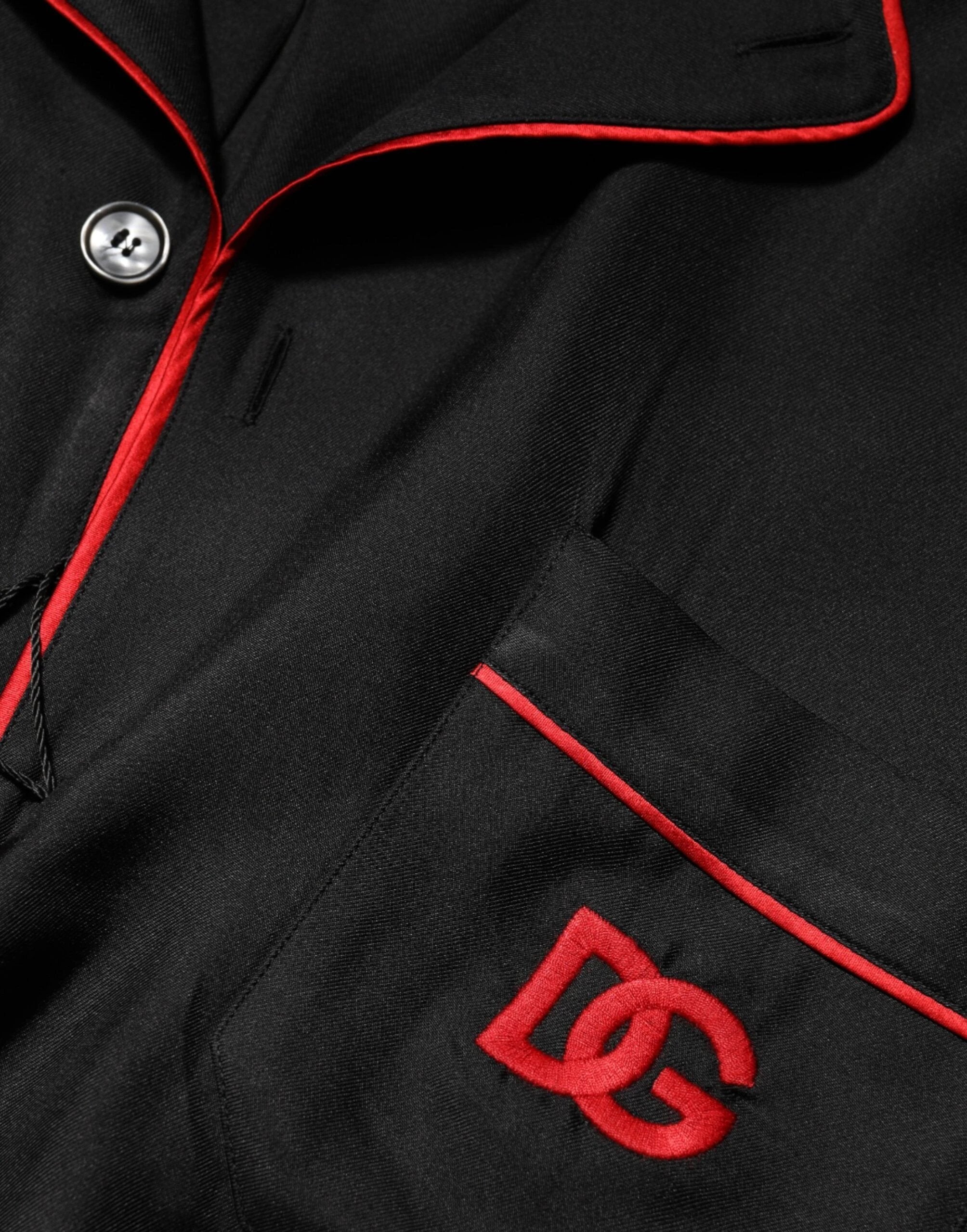 Dolce & Gabbana Black Red Contrast Trim Silk Casual Shirt by Dolce & Gabbana
