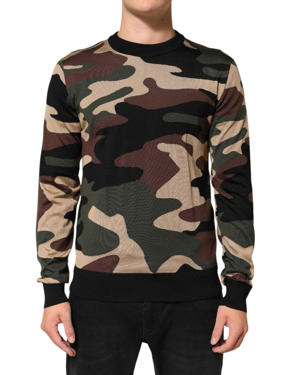 Dolce & Gabbana Multicolor Camouflage Crew Neck Men Pullover Sweater by Dolce & Gabbana