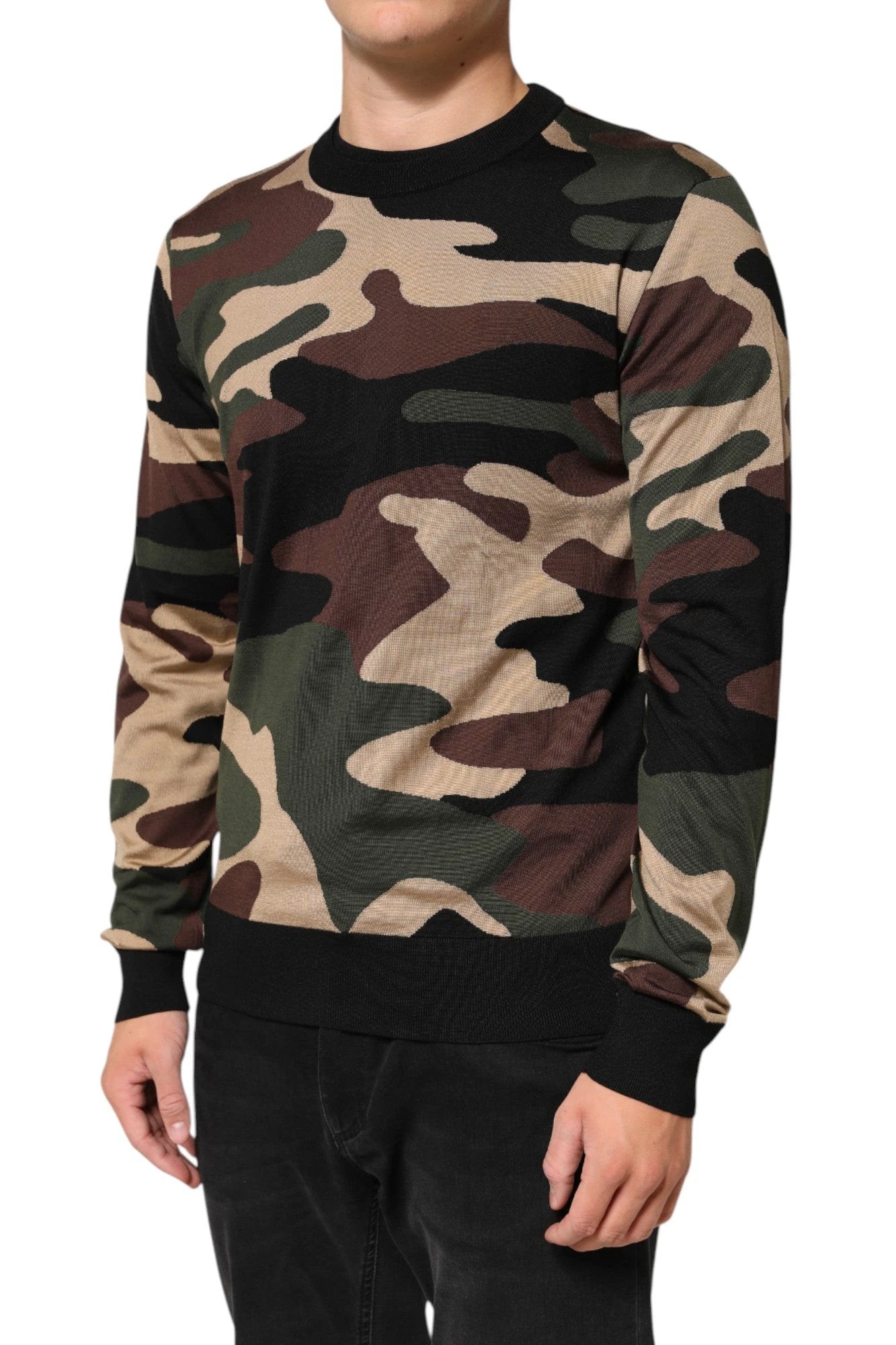 Dolce & Gabbana Multicolor Camouflage Crew Neck Men Pullover Sweater by Dolce & Gabbana