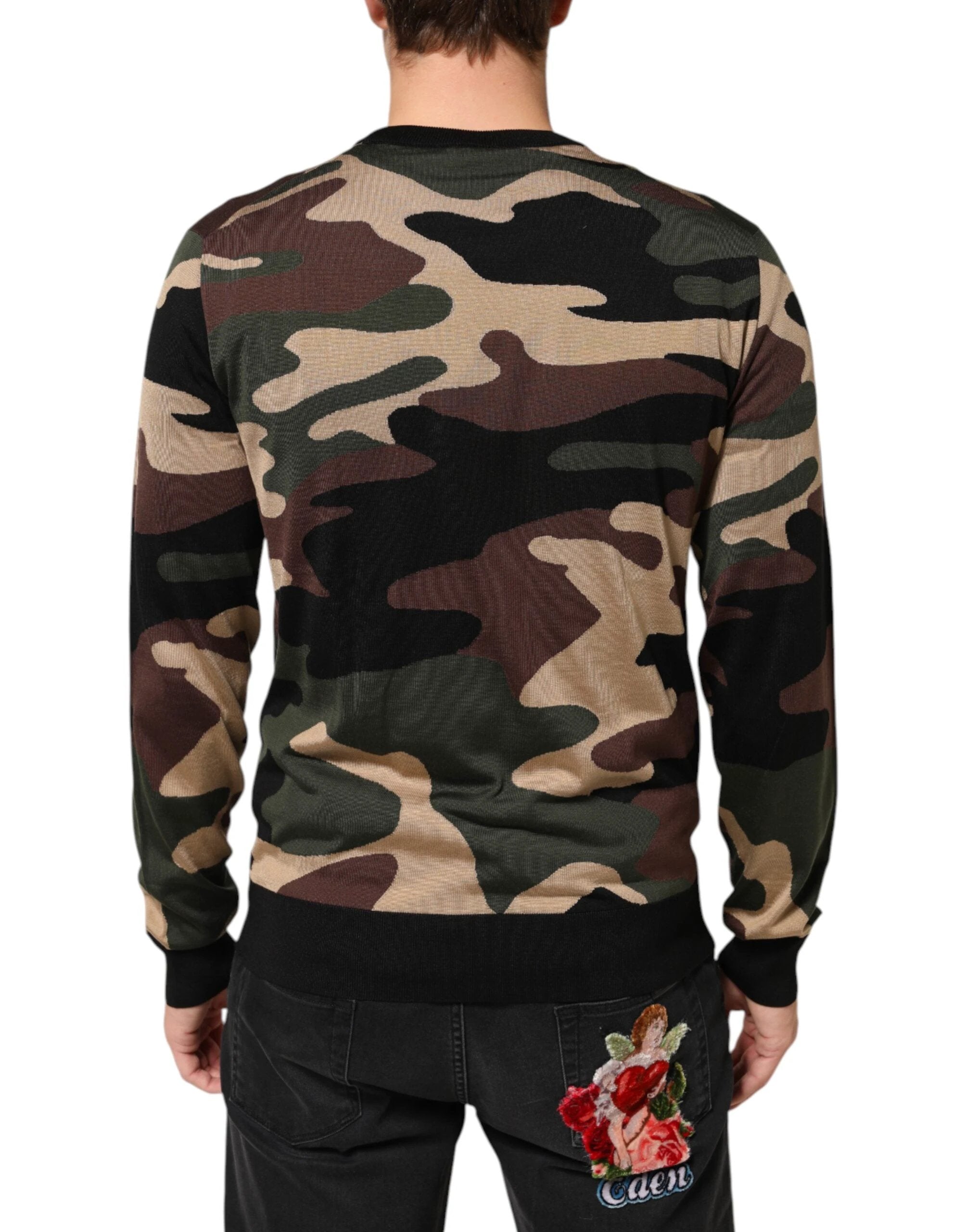Dolce & Gabbana Multicolor Camouflage Crew Neck Men Pullover Sweater by Dolce & Gabbana