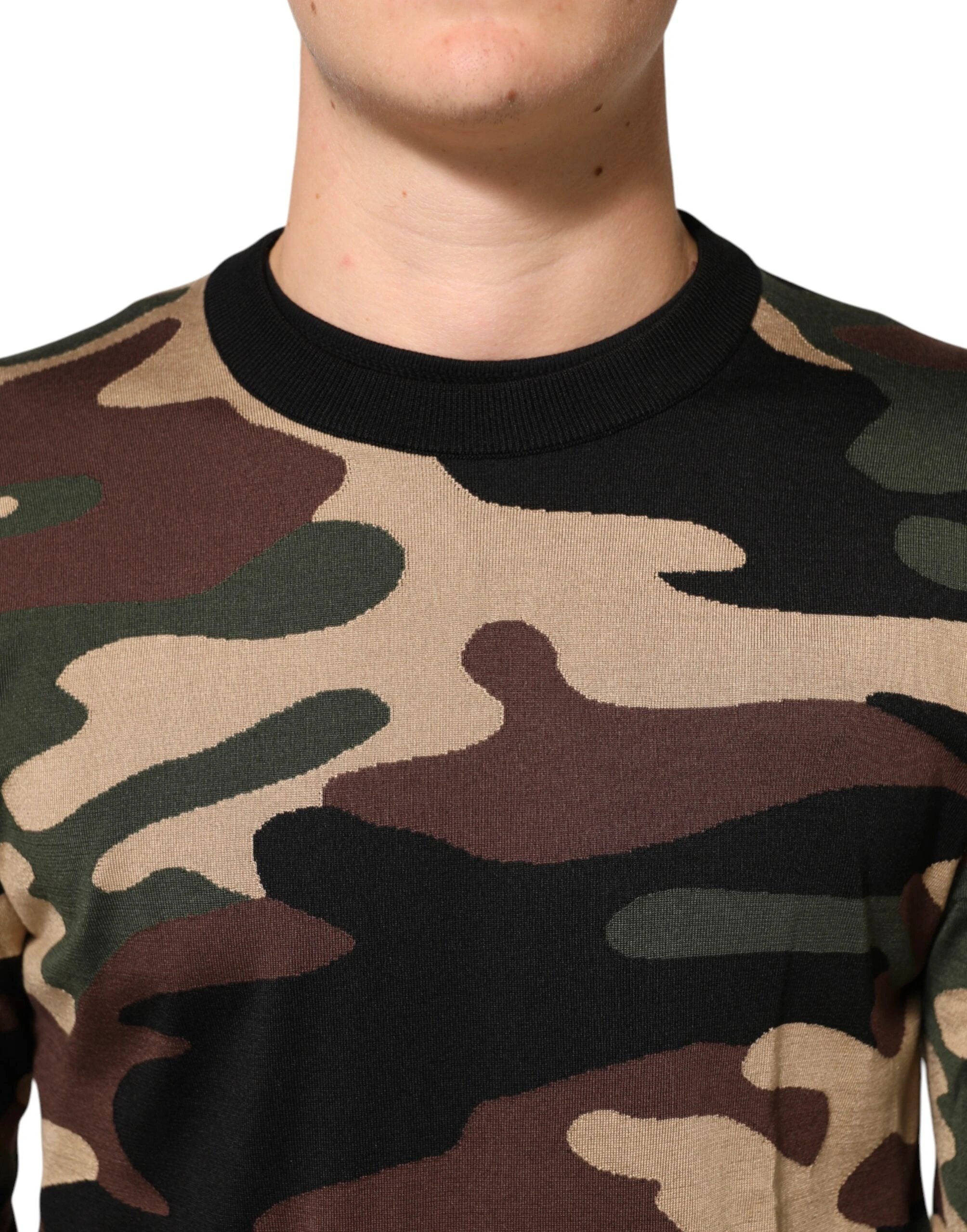 Dolce & Gabbana Multicolor Camouflage Crew Neck Men Pullover Sweater by Dolce & Gabbana