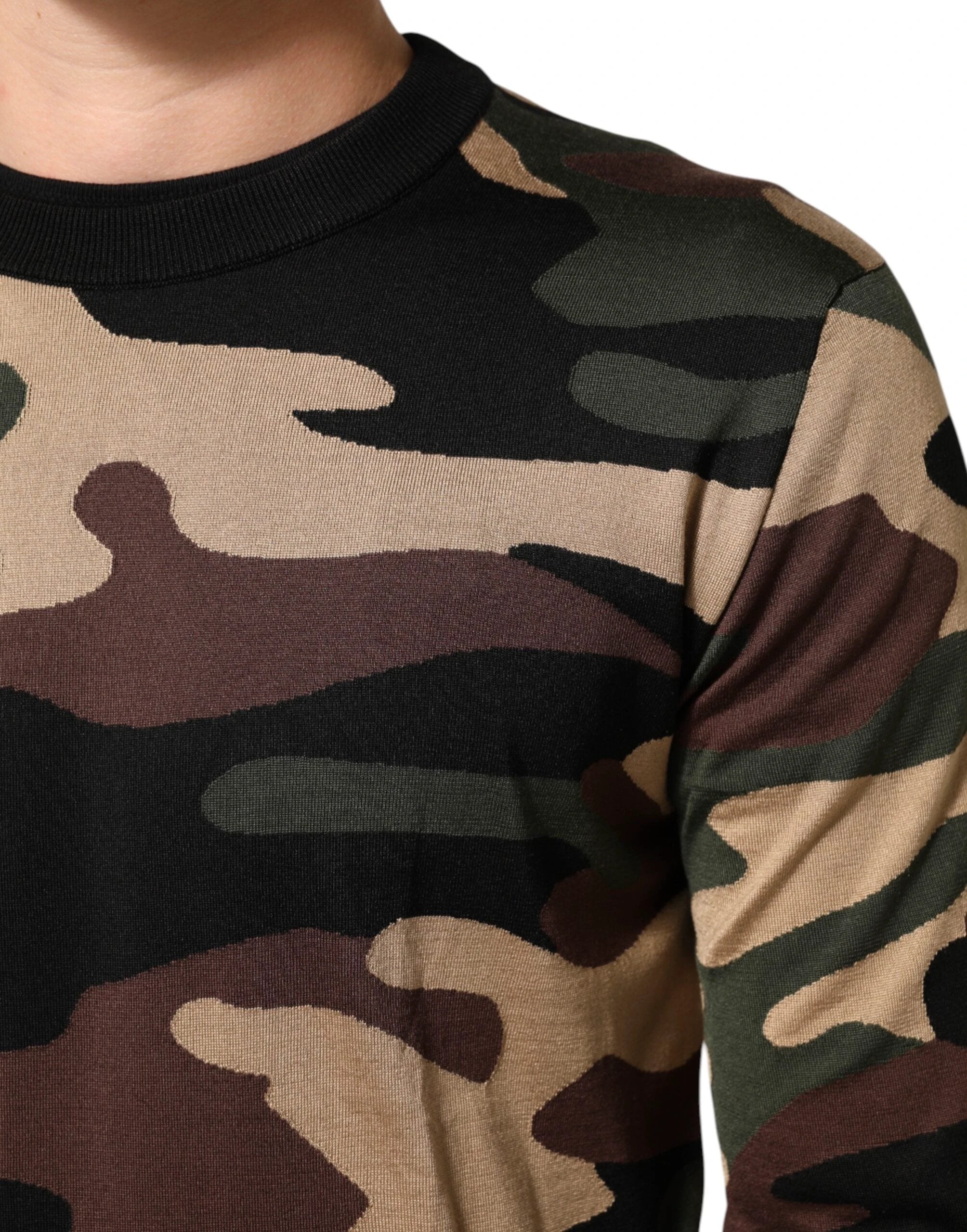Dolce & Gabbana Multicolor Camouflage Crew Neck Men Pullover Sweater by Dolce & Gabbana