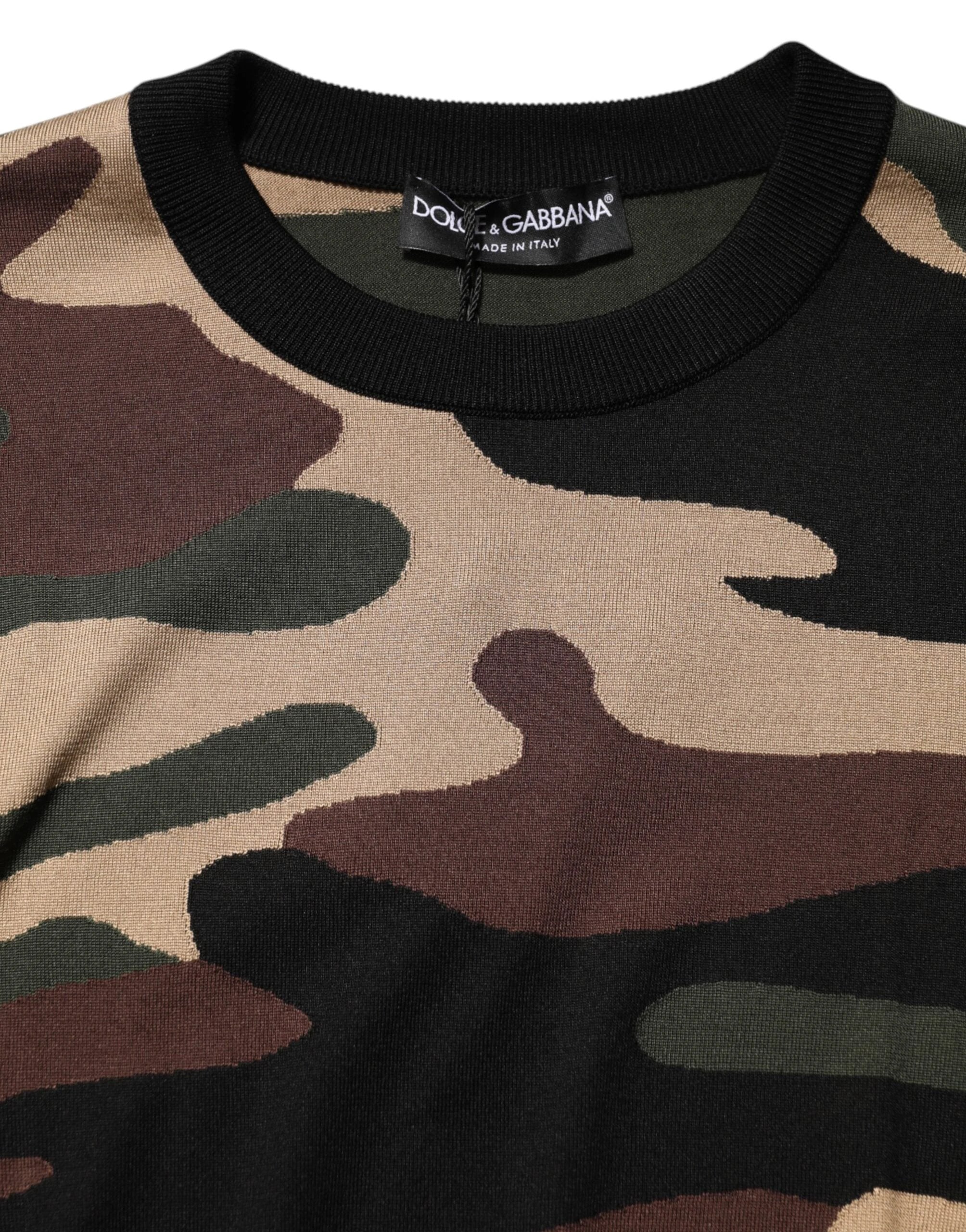 Dolce & Gabbana Multicolor Camouflage Crew Neck Men Pullover Sweater by Dolce & Gabbana