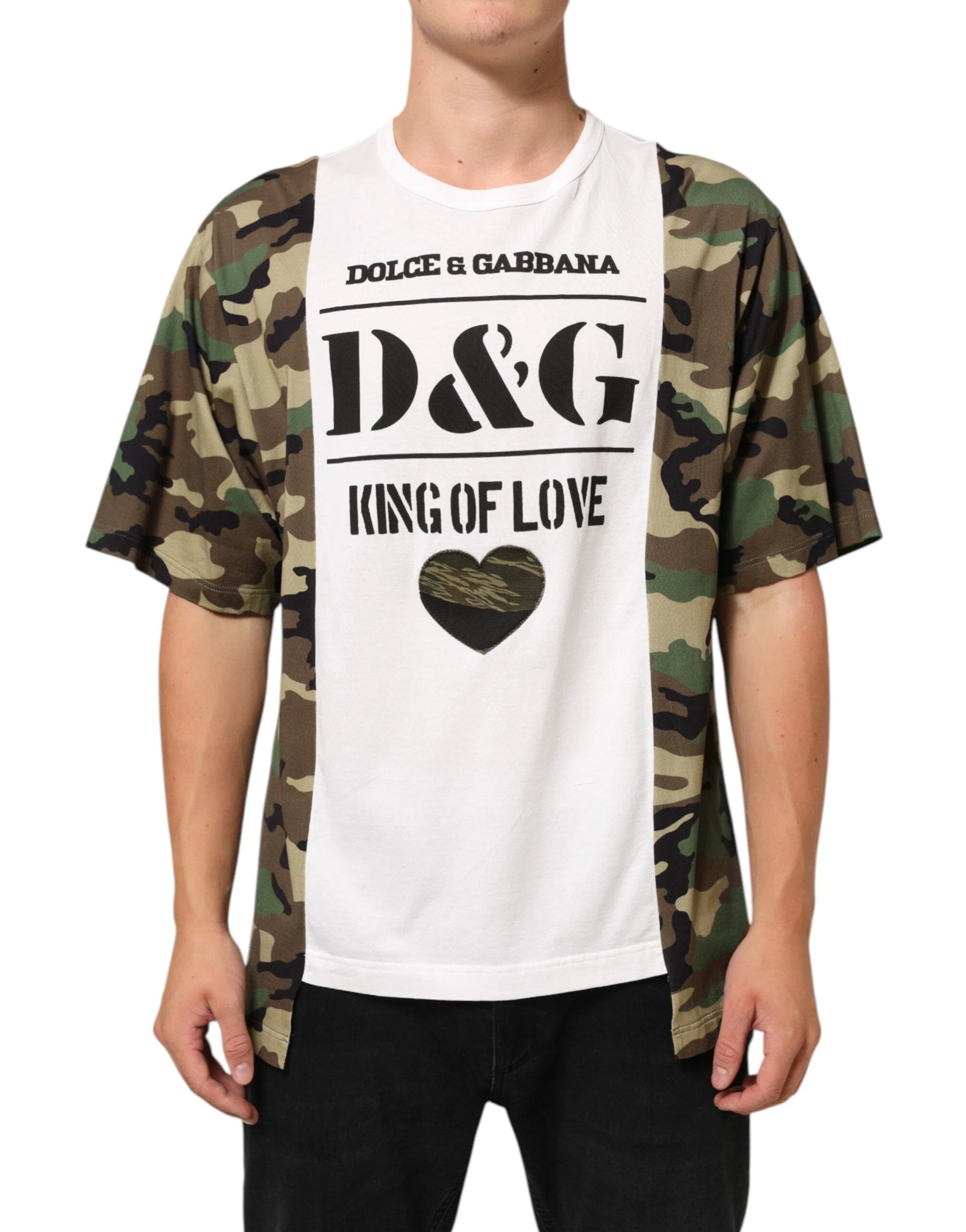 Dolce & Gabbana White Logo Camouflage Crew Neck Men T-shirt by Dolce & Gabbana