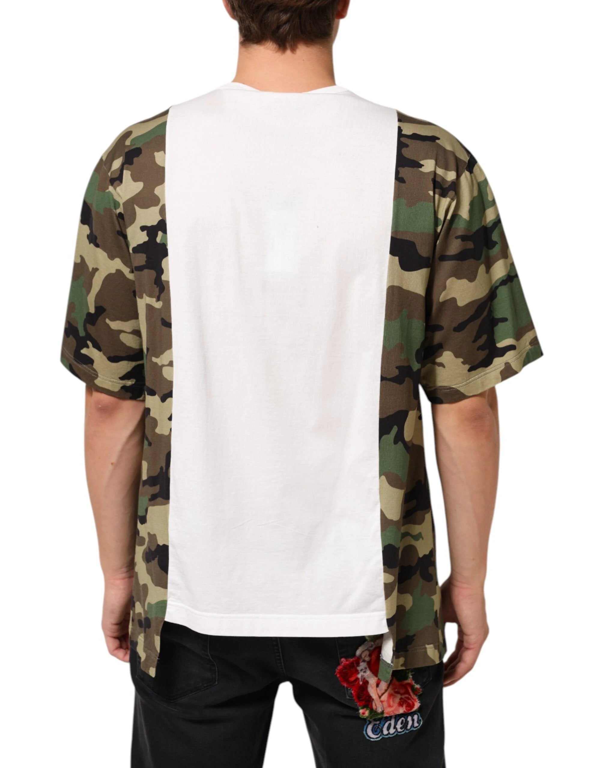 Dolce & Gabbana White Logo Camouflage Crew Neck Men T-shirt by Dolce & Gabbana