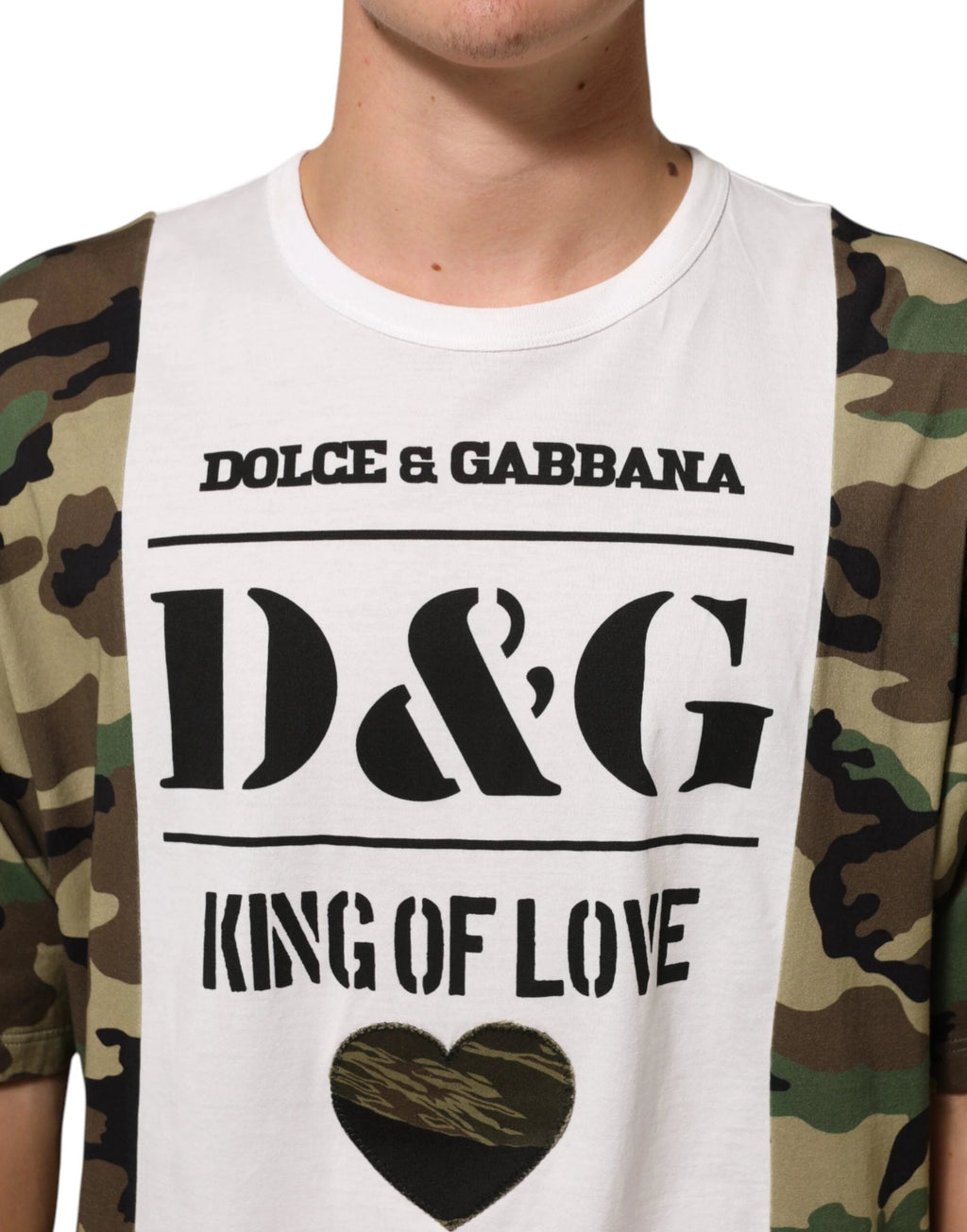 Dolce & Gabbana White Logo Camouflage Crew Neck Men T-shirt by Dolce & Gabbana