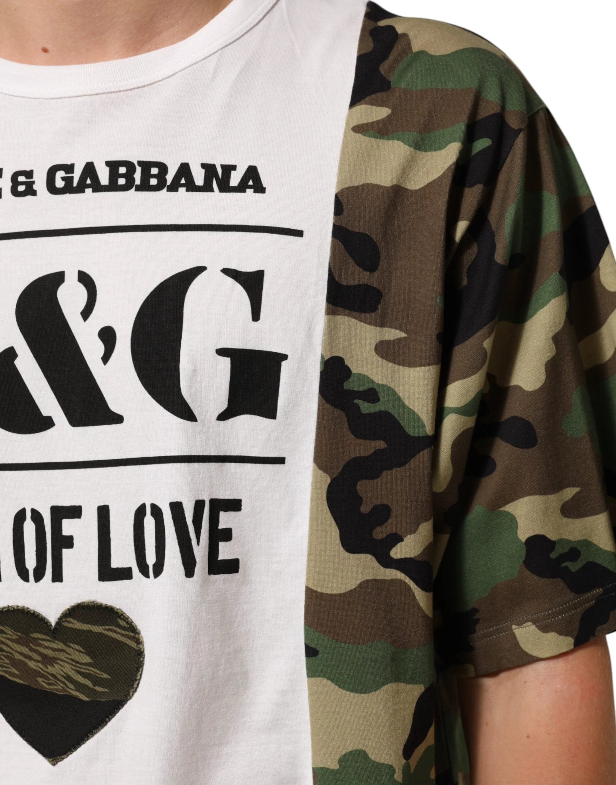 Dolce & Gabbana White Logo Camouflage Crew Neck Men T-shirt by Dolce & Gabbana