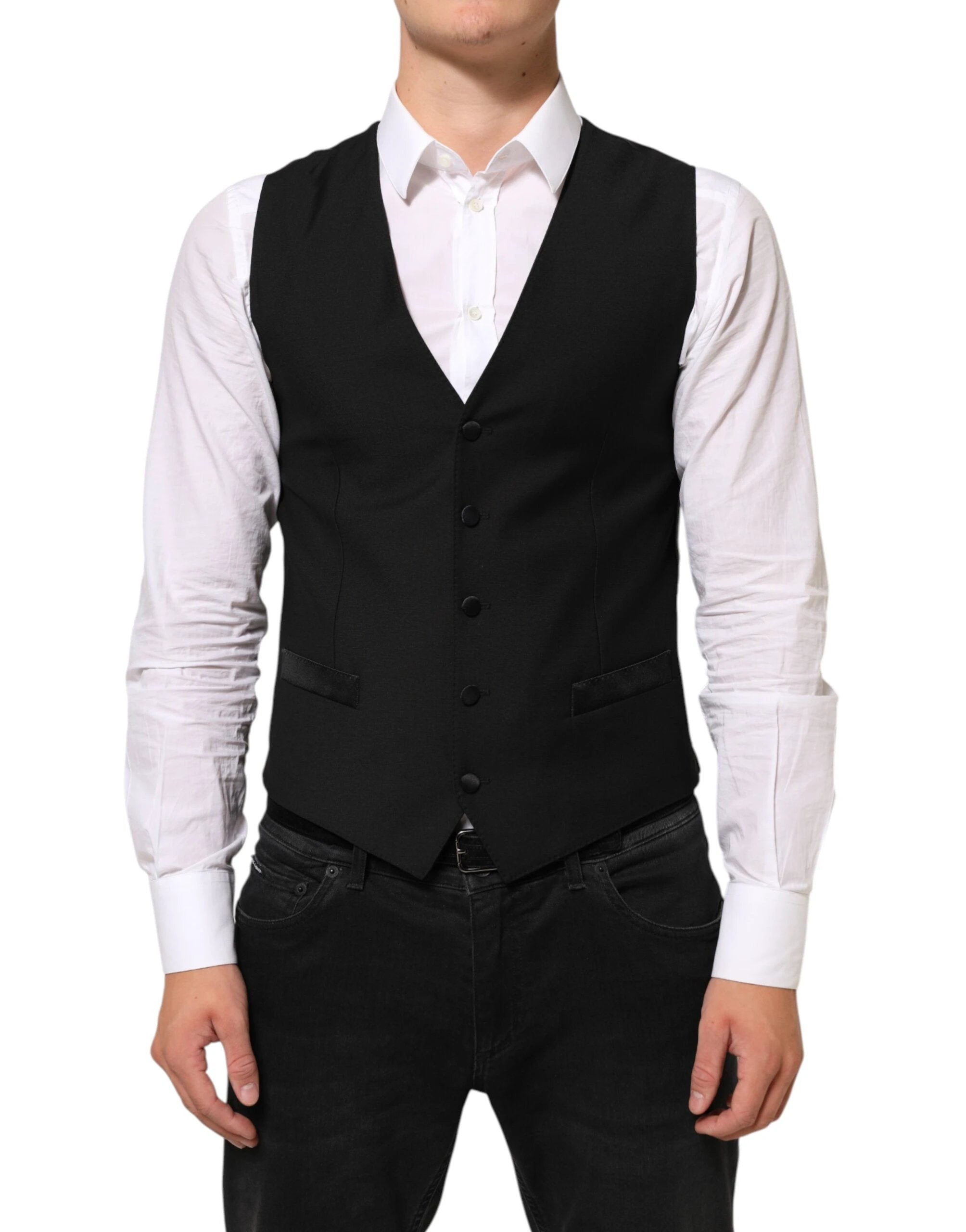 Dolce & Gabbana Black Wool Dress Formal Men Waistcoat Vest by Dolce & Gabbana