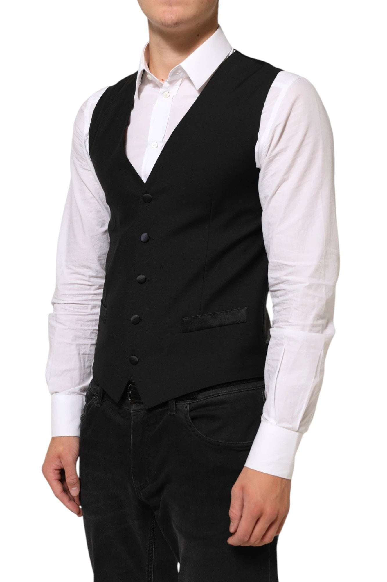 Dolce & Gabbana Black Wool Dress Formal Men Waistcoat Vest by Dolce & Gabbana