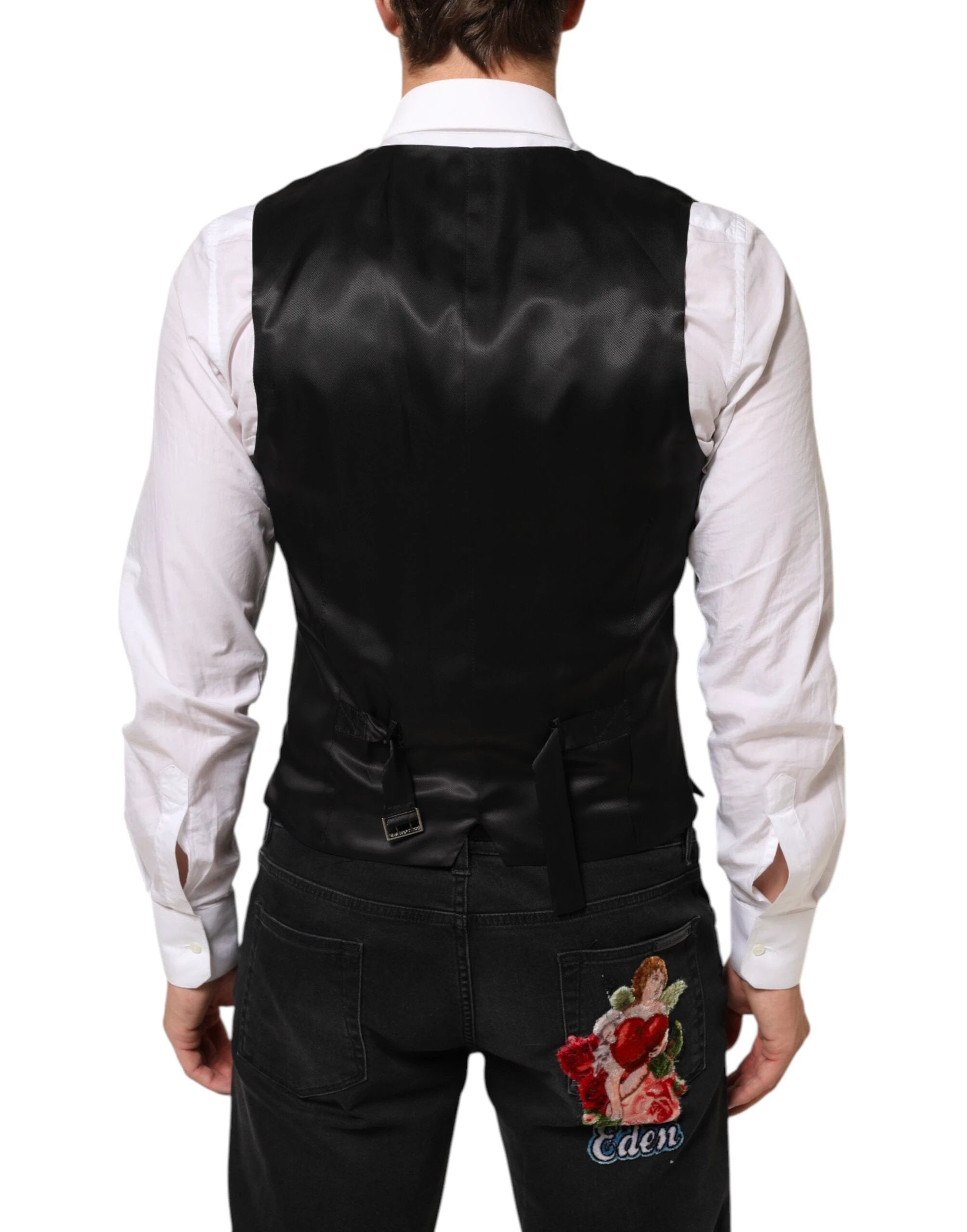 Dolce & Gabbana Black Wool Dress Formal Men Waistcoat Vest by Dolce & Gabbana