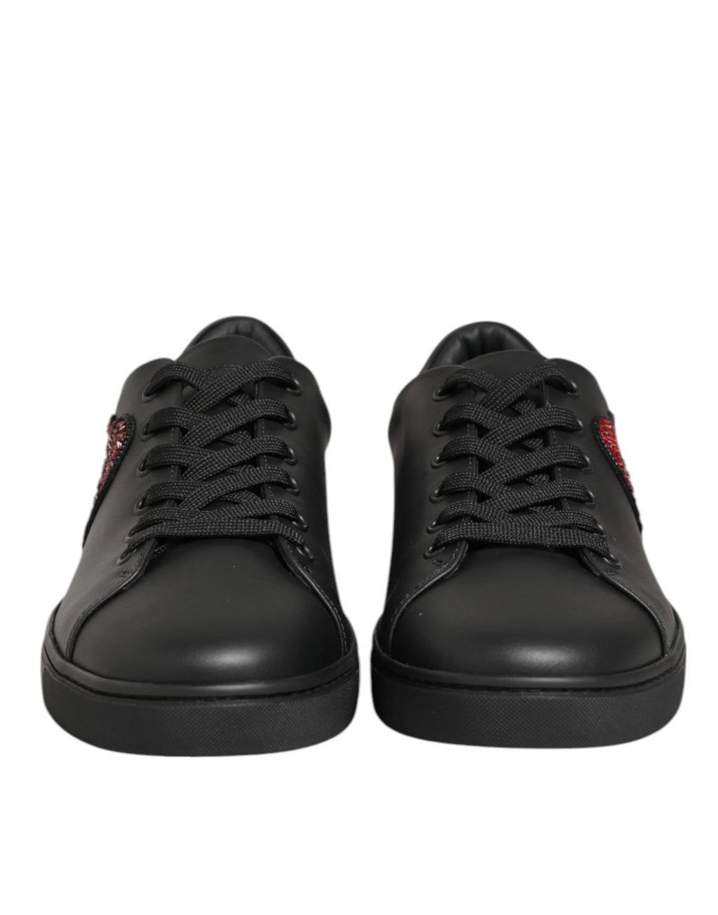 Dolce & Gabbana Black Leather Crystal Heart Sneakers Shoes by Dolce & Gabbana
