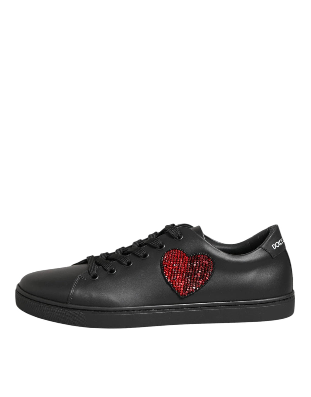 Dolce & Gabbana Black Leather Crystal Heart Sneakers Shoes by Dolce & Gabbana