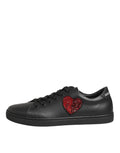 Dolce & Gabbana Black Leather Crystal Heart Sneakers Shoes by Dolce & Gabbana