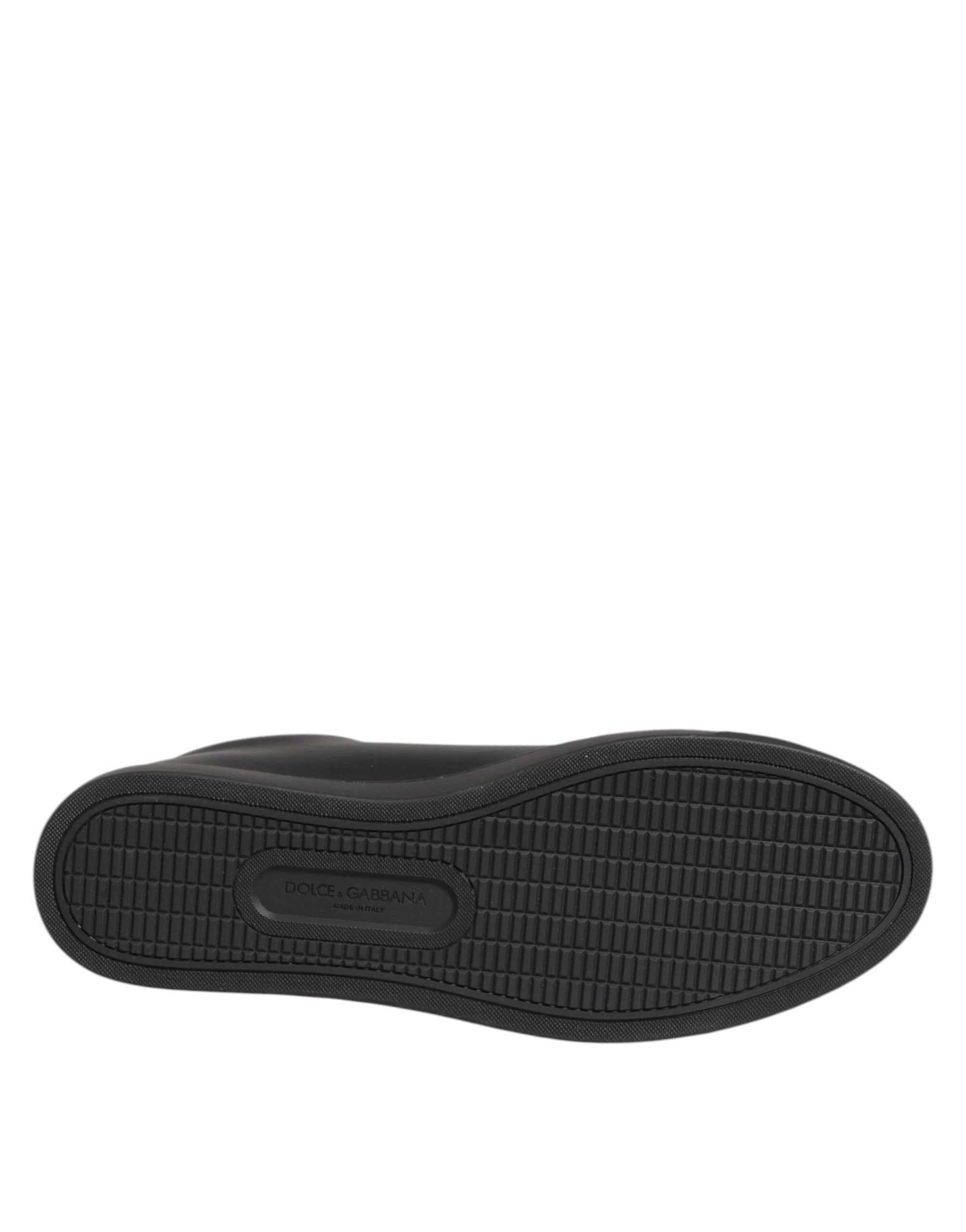 Dolce & Gabbana Black Leather Crystal Heart Sneakers Shoes by Dolce & Gabbana