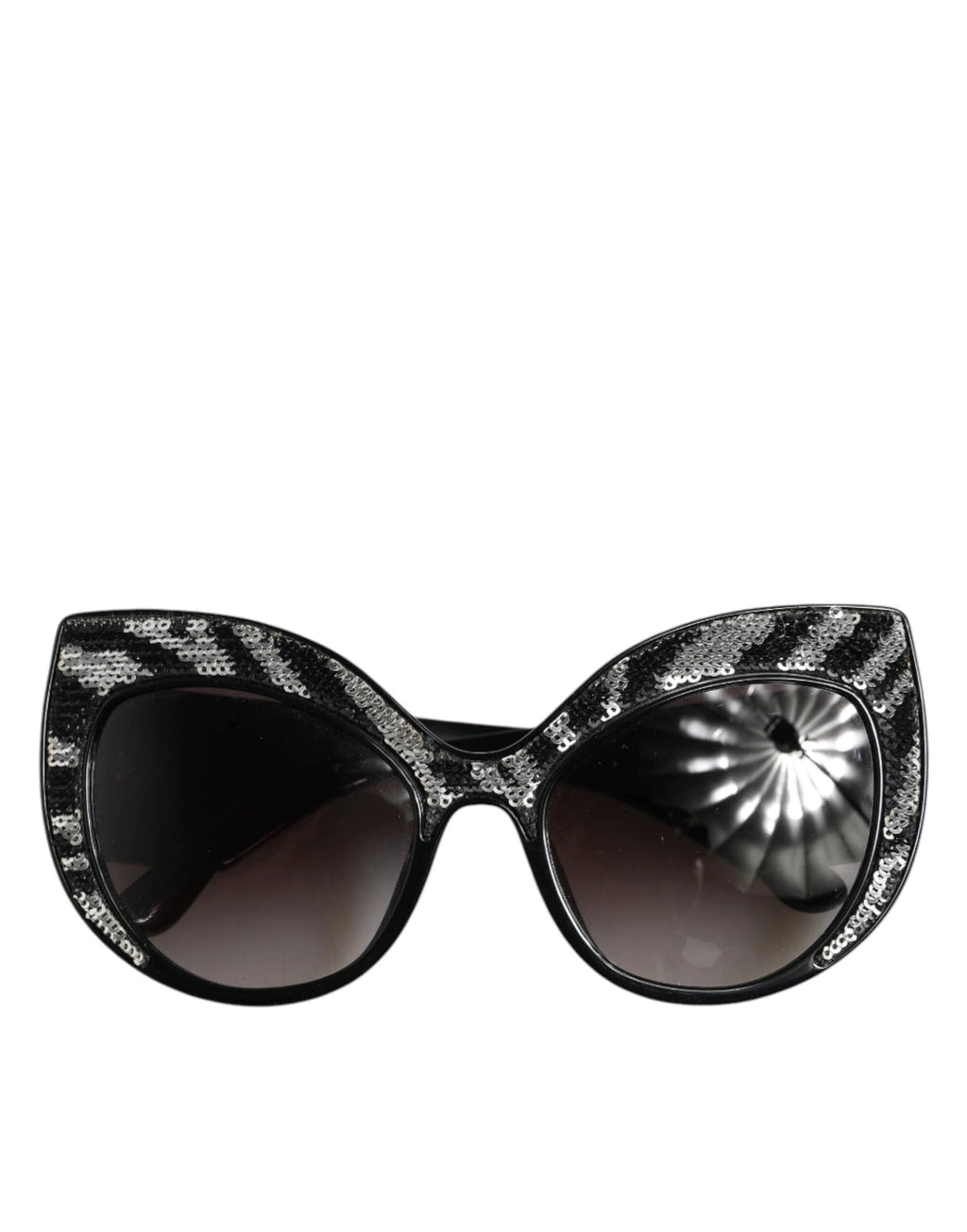 Dolce & Gabbana Black Silver Sequin Butterfly Polarized Sunglasses by Dolce & Gabbana