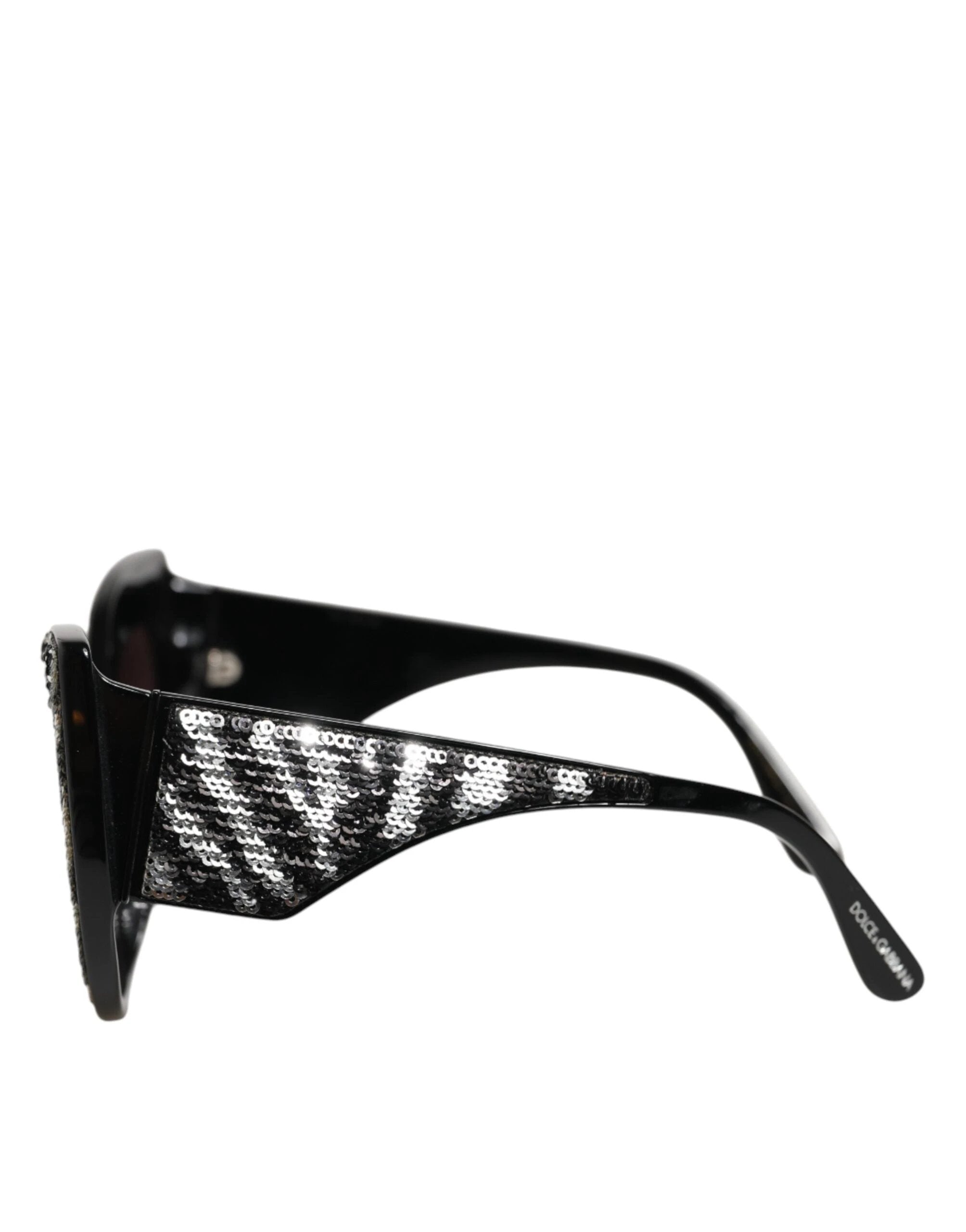 Dolce & Gabbana Black Silver Sequin Butterfly Polarized Sunglasses by Dolce & Gabbana