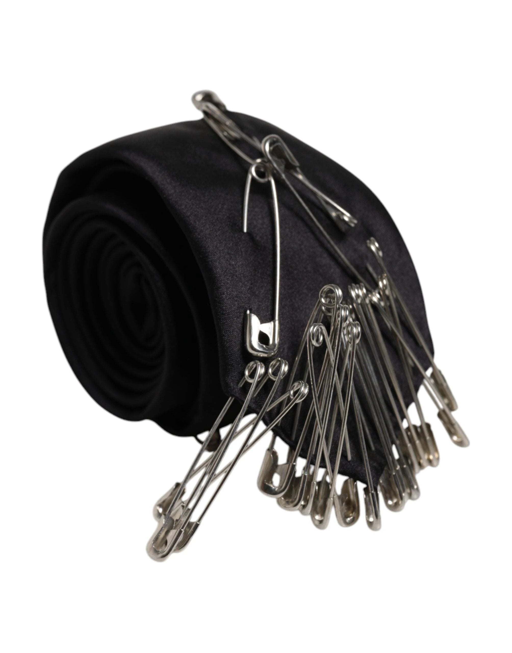 Dolce & Gabbana Black Safety Pins Silk Adjustable Necktie Accessory Tie by Dolce & Gabbana