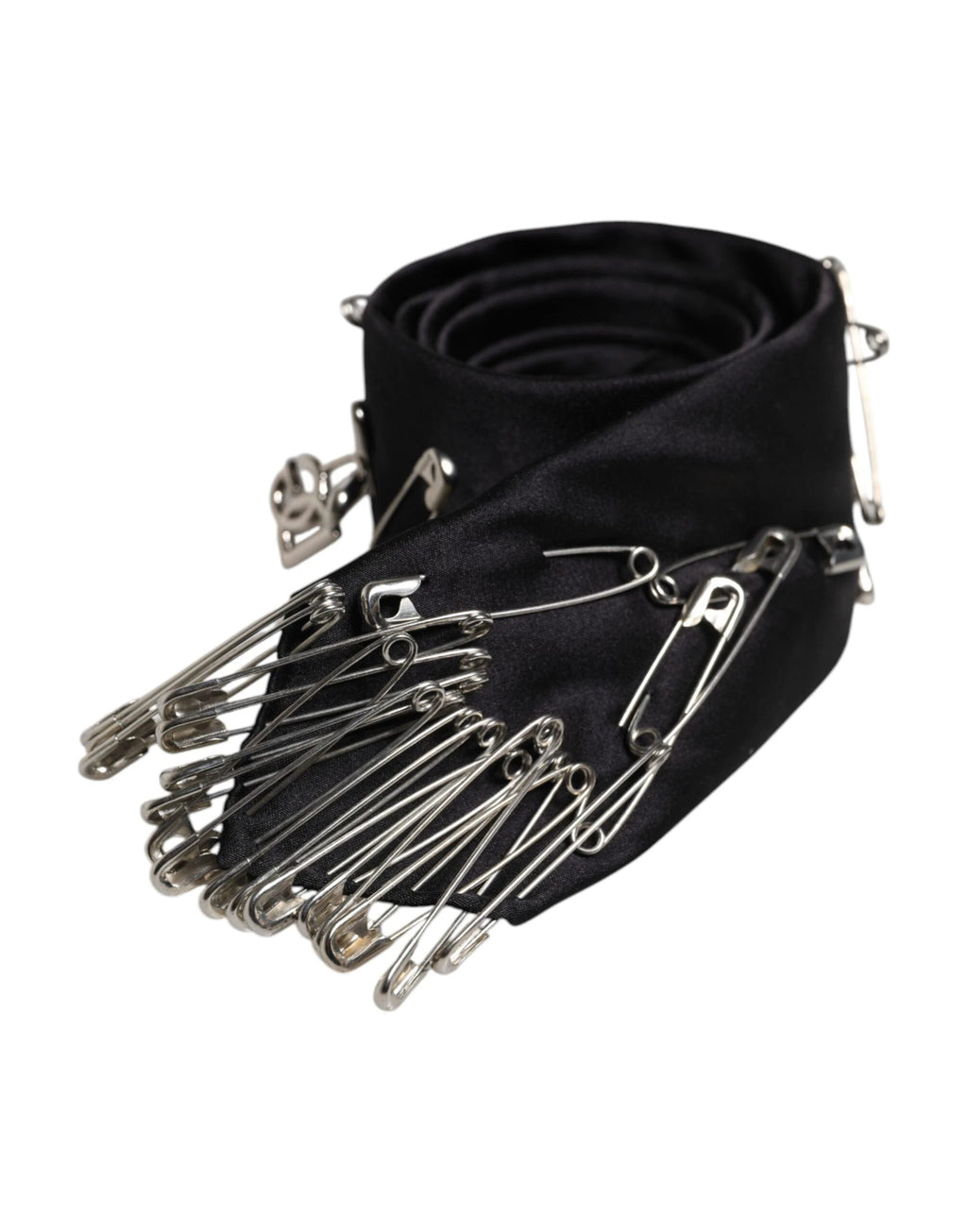 Dolce & Gabbana Black Safety Pins Silk Adjustable Necktie Accessory Tie by Dolce & Gabbana