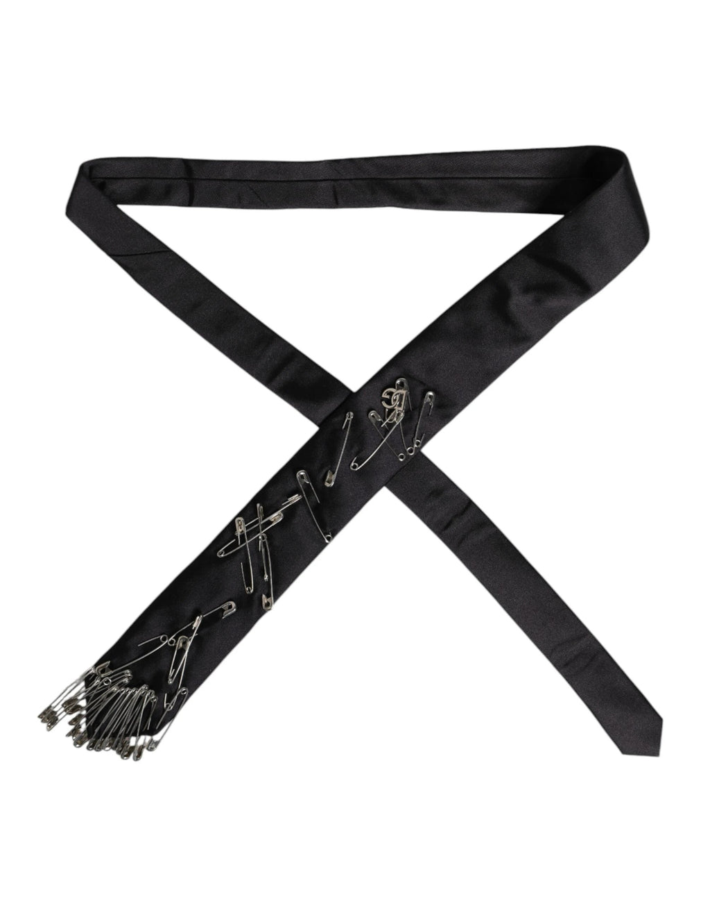Dolce & Gabbana Black Safety Pins Silk Adjustable Necktie Accessory Tie by Dolce & Gabbana