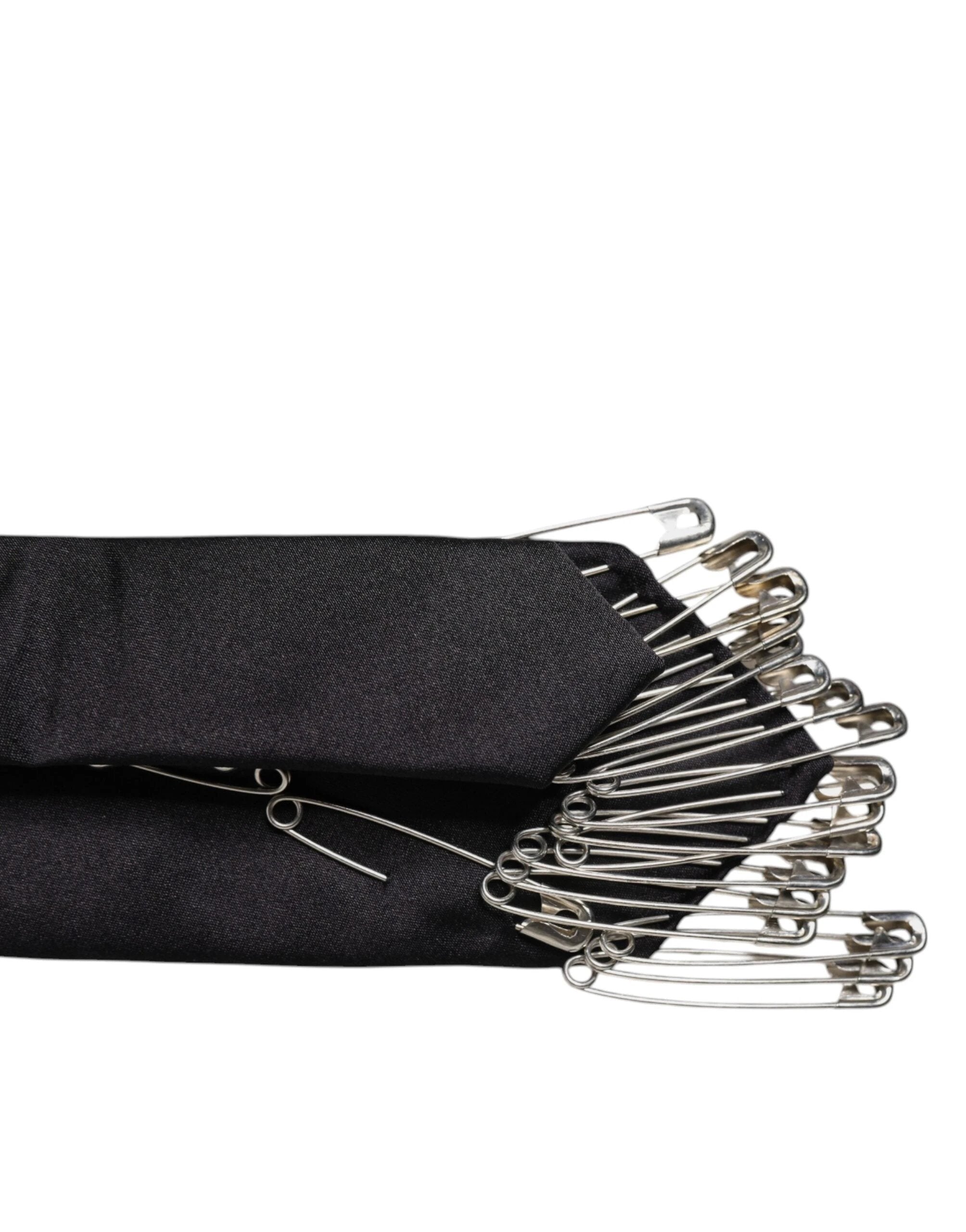 Dolce & Gabbana Black Safety Pins Silk Adjustable Necktie Accessory Tie by Dolce & Gabbana