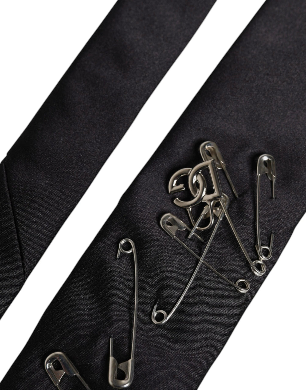 Dolce & Gabbana Black Safety Pins Silk Adjustable Necktie Accessory Tie by Dolce & Gabbana