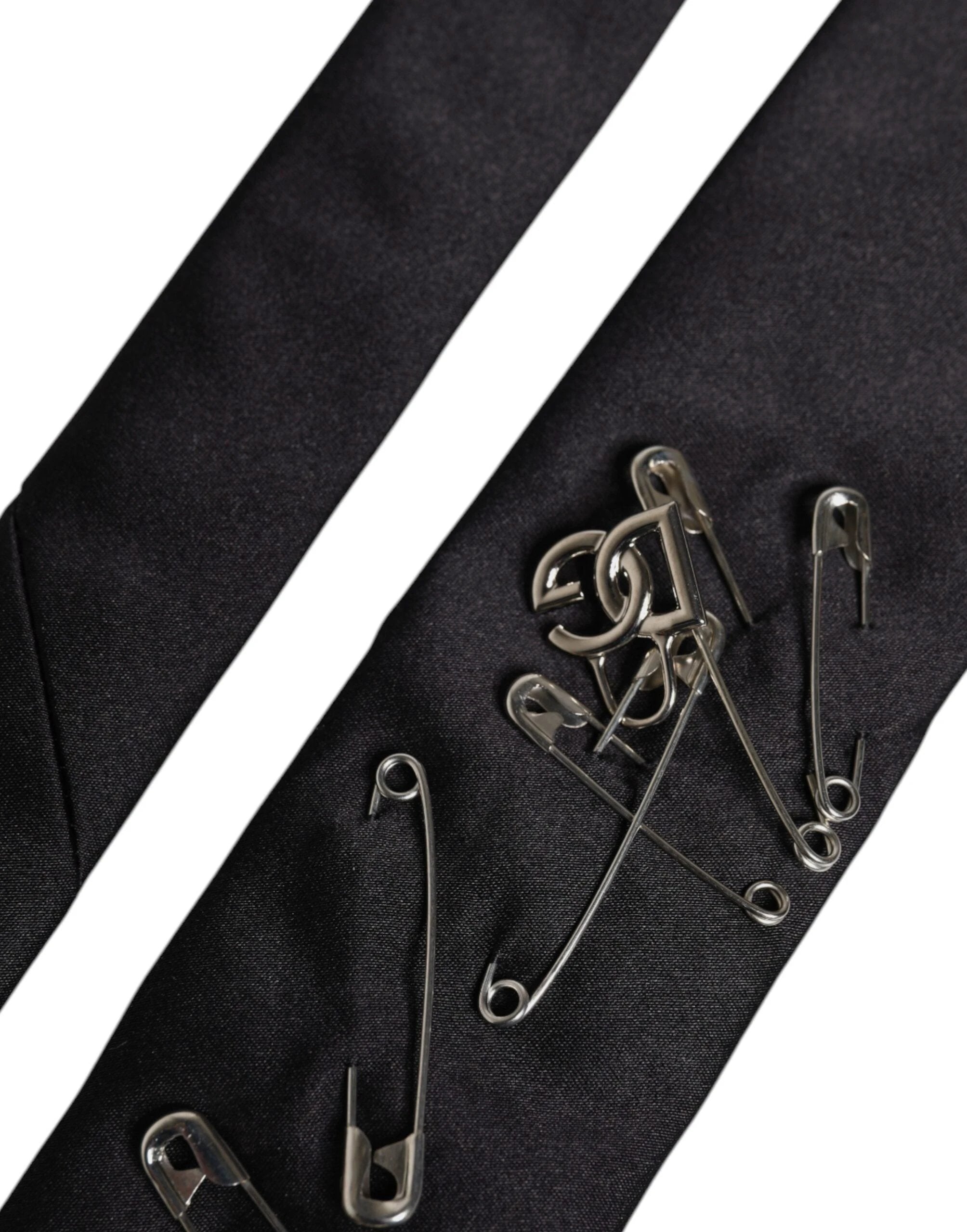 Dolce & Gabbana Black Safety Pins Silk Adjustable Necktie Accessory Tie by Dolce & Gabbana
