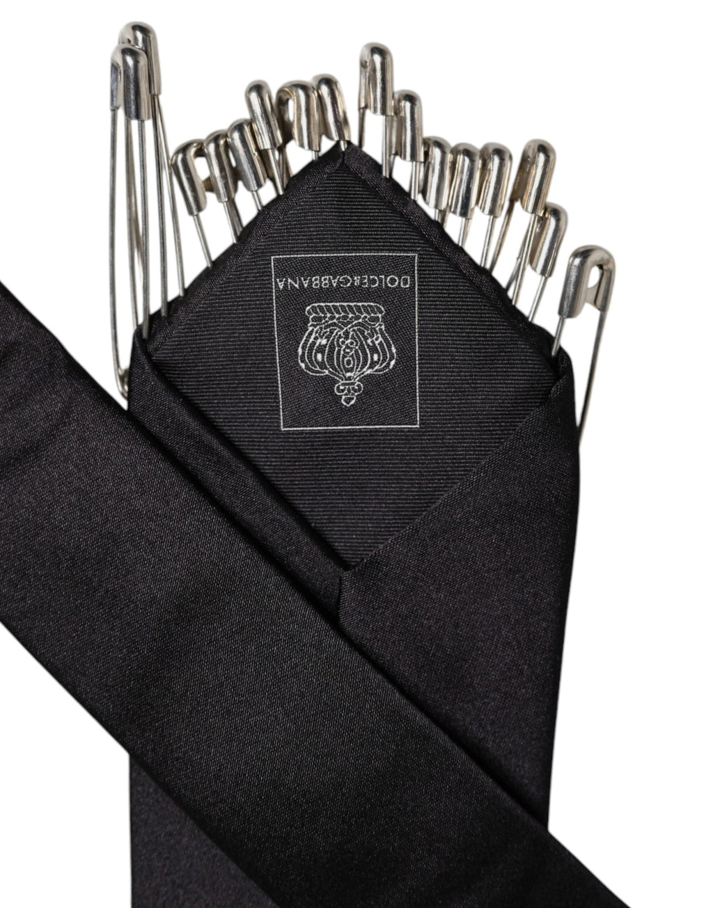 Dolce & Gabbana Black Safety Pins Silk Adjustable Necktie Accessory Tie by Dolce & Gabbana